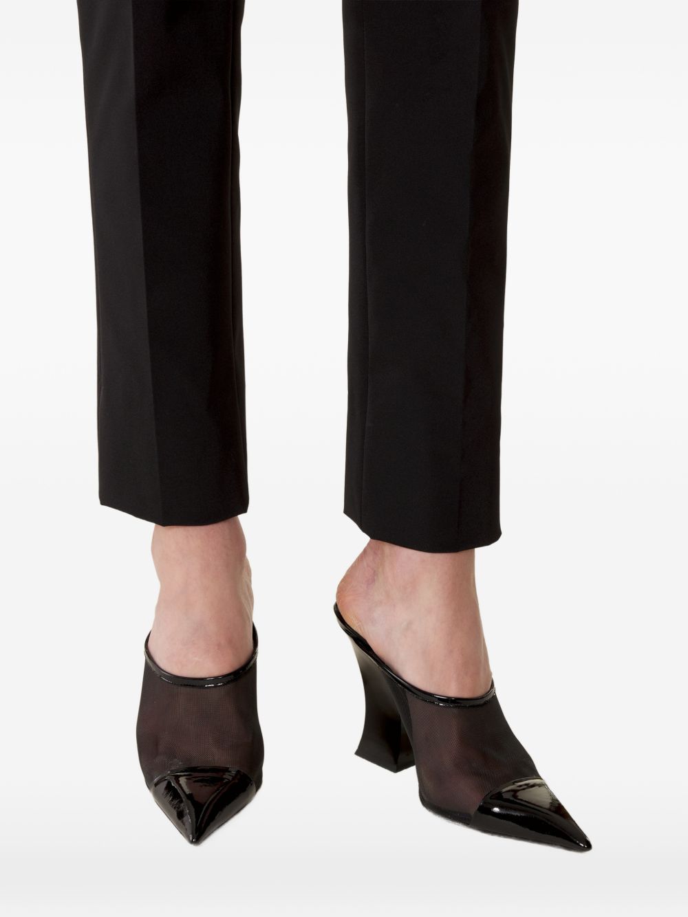 Black Pointed Toe Mesh Geometric Sandals
