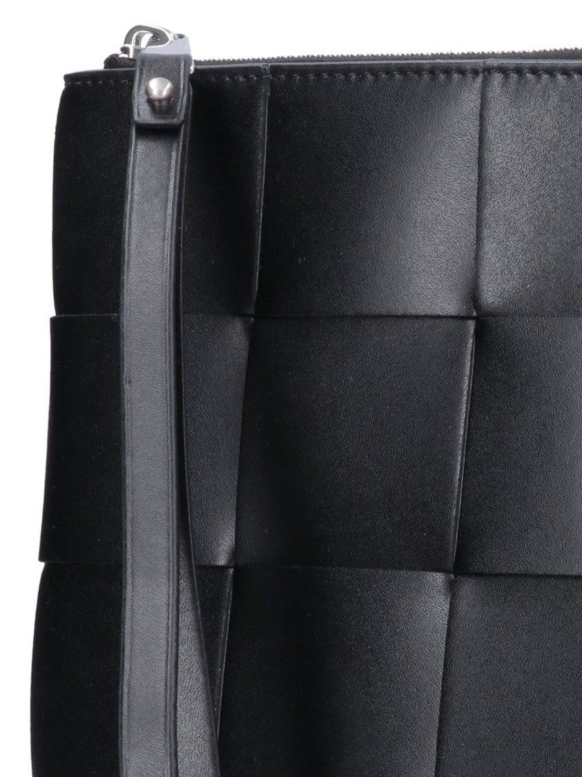 Large Intrecciato Leather Clutch With Removable Zipper Pull
