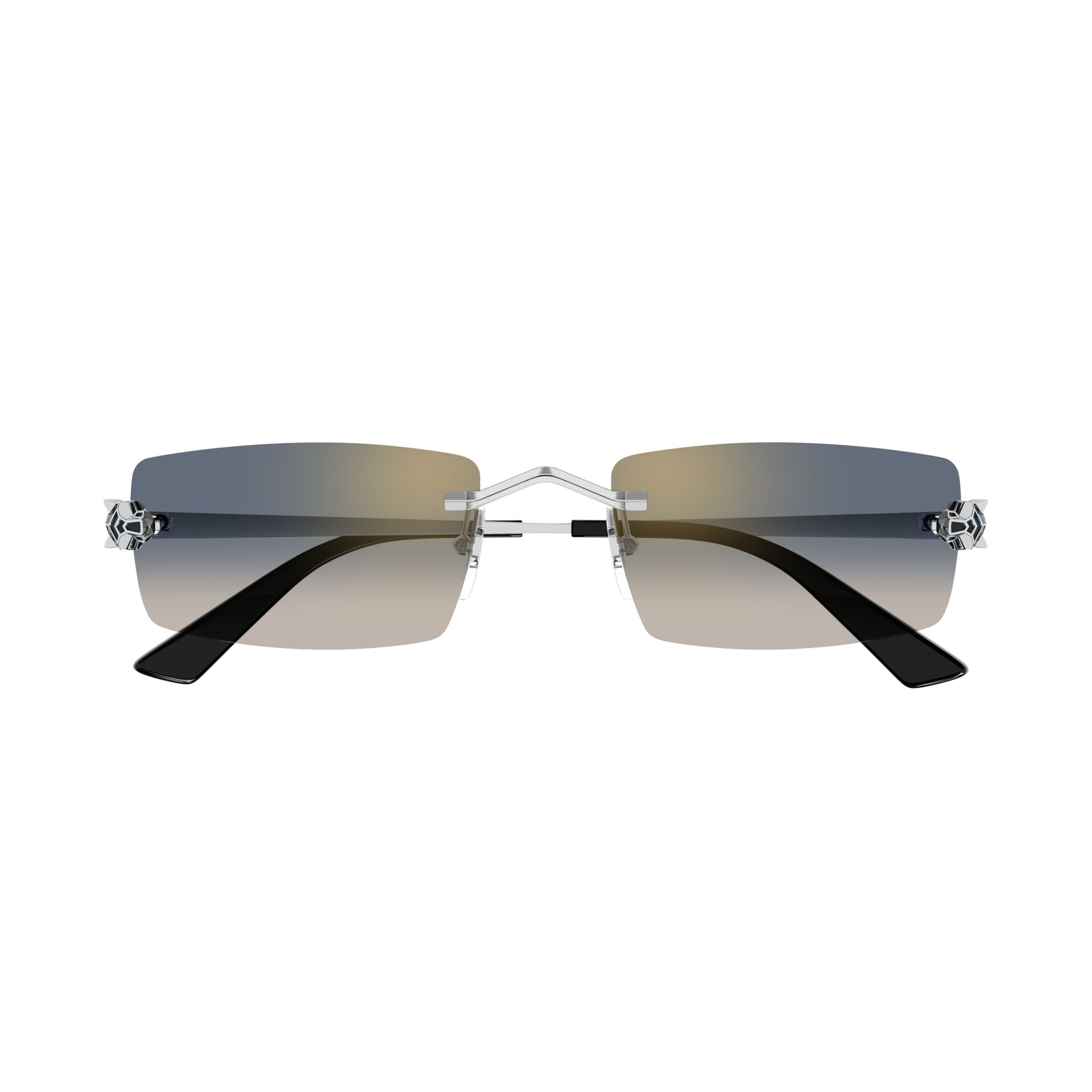 Rectangular Gradient Lens Sunglasses With Panther Emblem