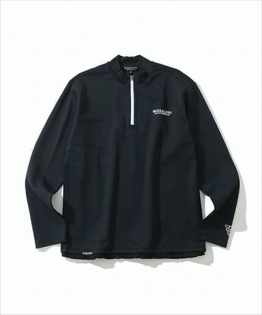 Half-Zip Long Sleeve Top with High Collar and Subtle Branding