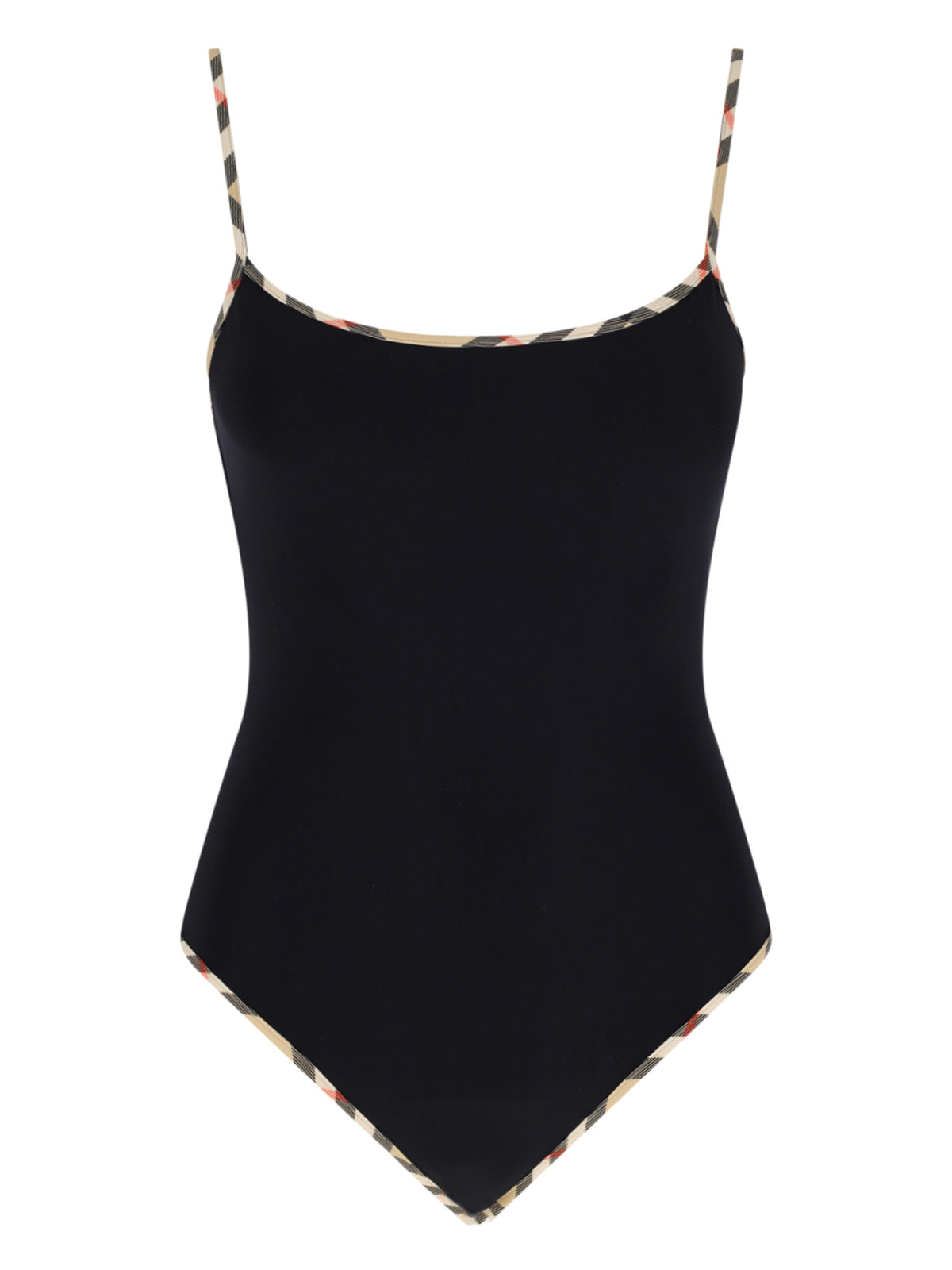 "Check" One-Piece Swimsuit In Black Stretch Fabric