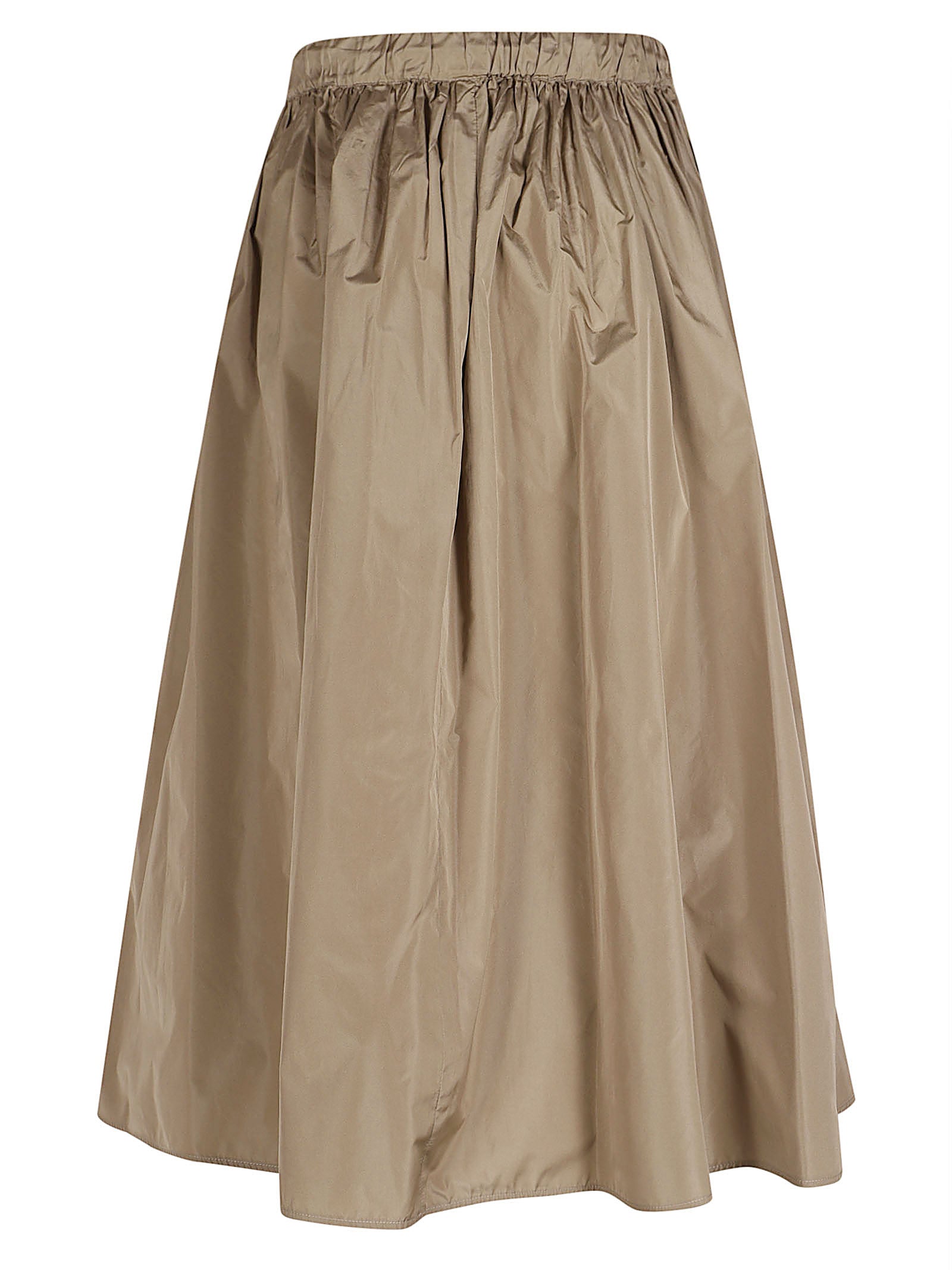 Trapezoid Midi Skirt in Smooth Kaki Silk
