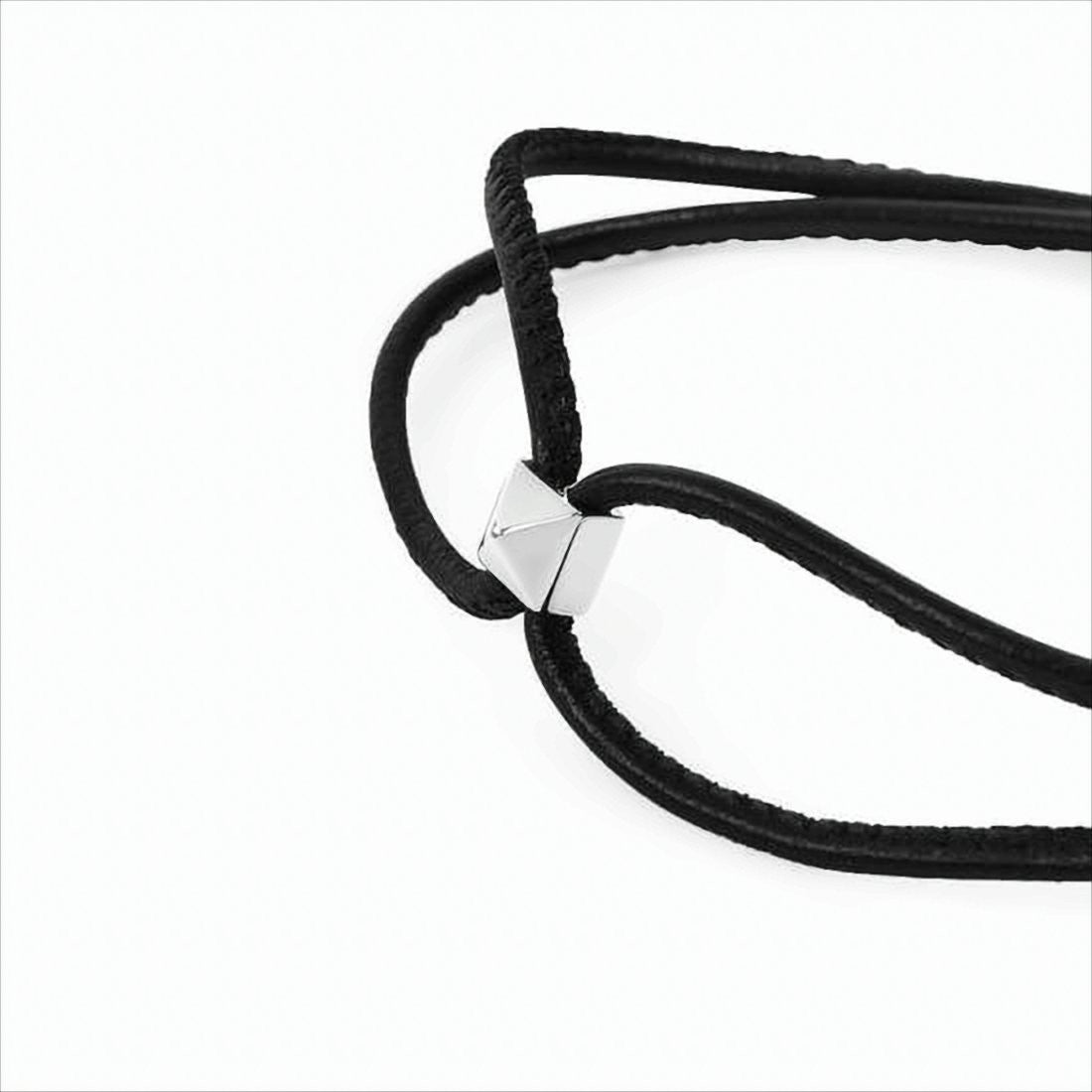 Black Leather Cord Bracelet with Pyramid-Shaped Stud