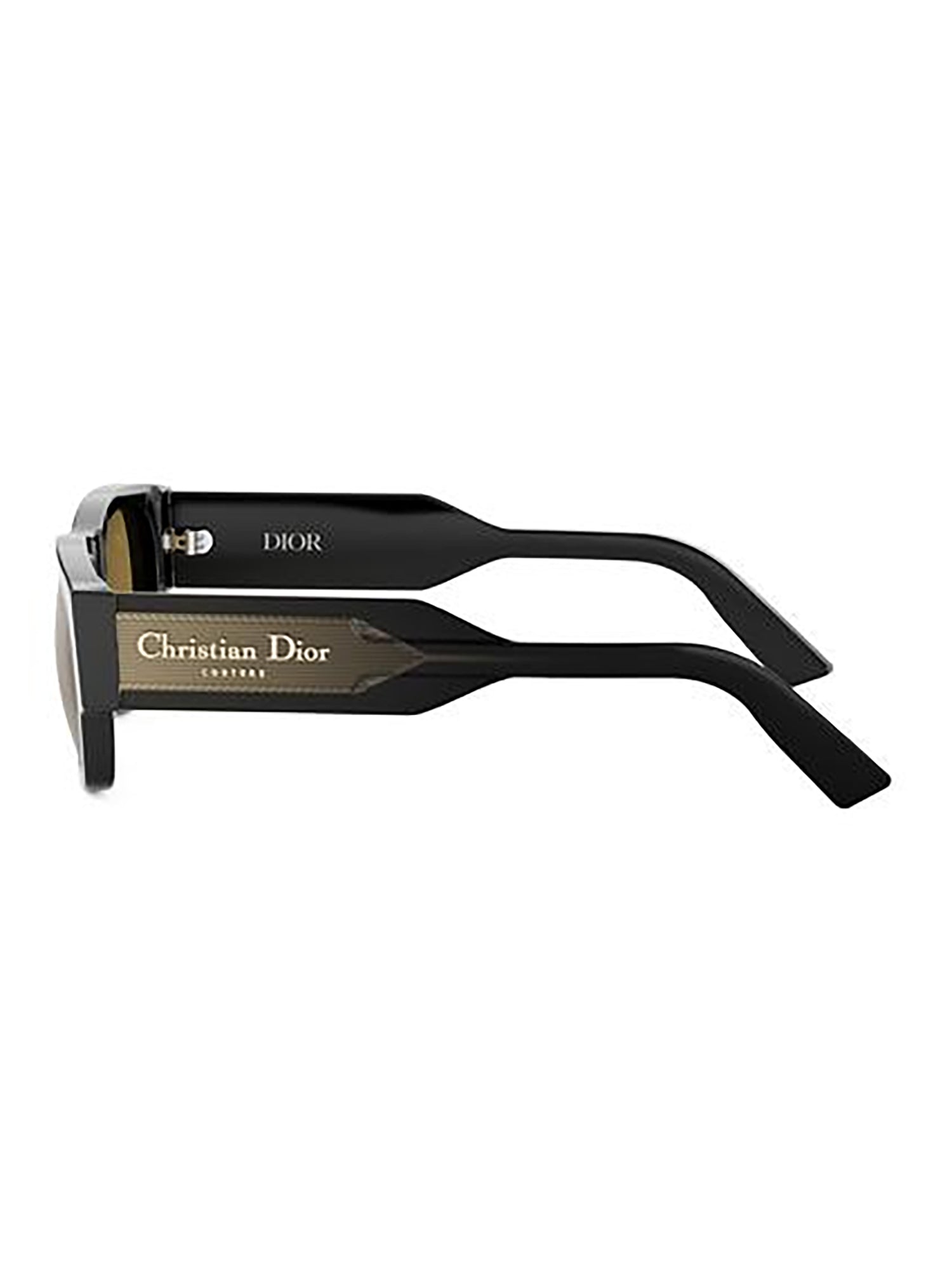 Rectangular Black Frame Sunglasses with Brown Lenses and Gold-tone Logo