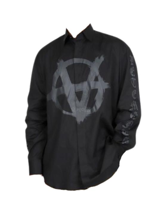 Relaxed Fit Black Blouse with Graphic Logo and Sleeve Detail