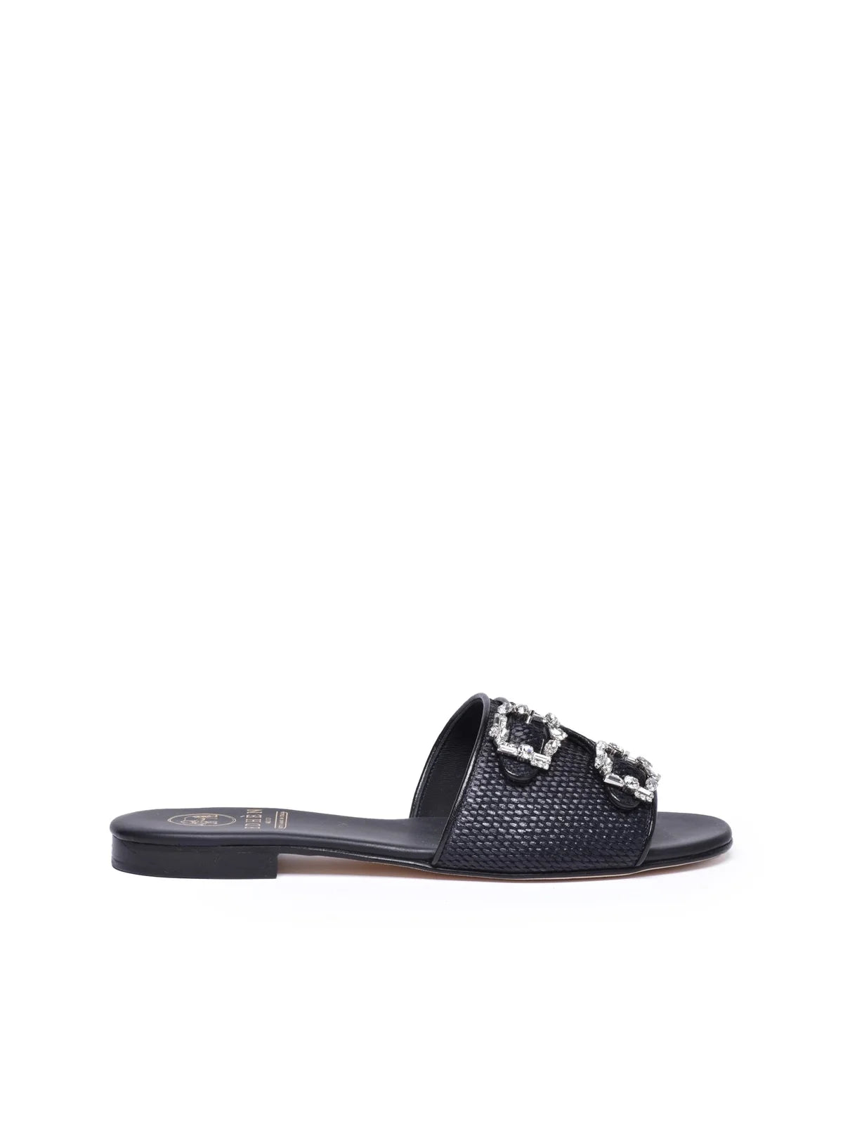 Black Raffia Leather Women's Sandals