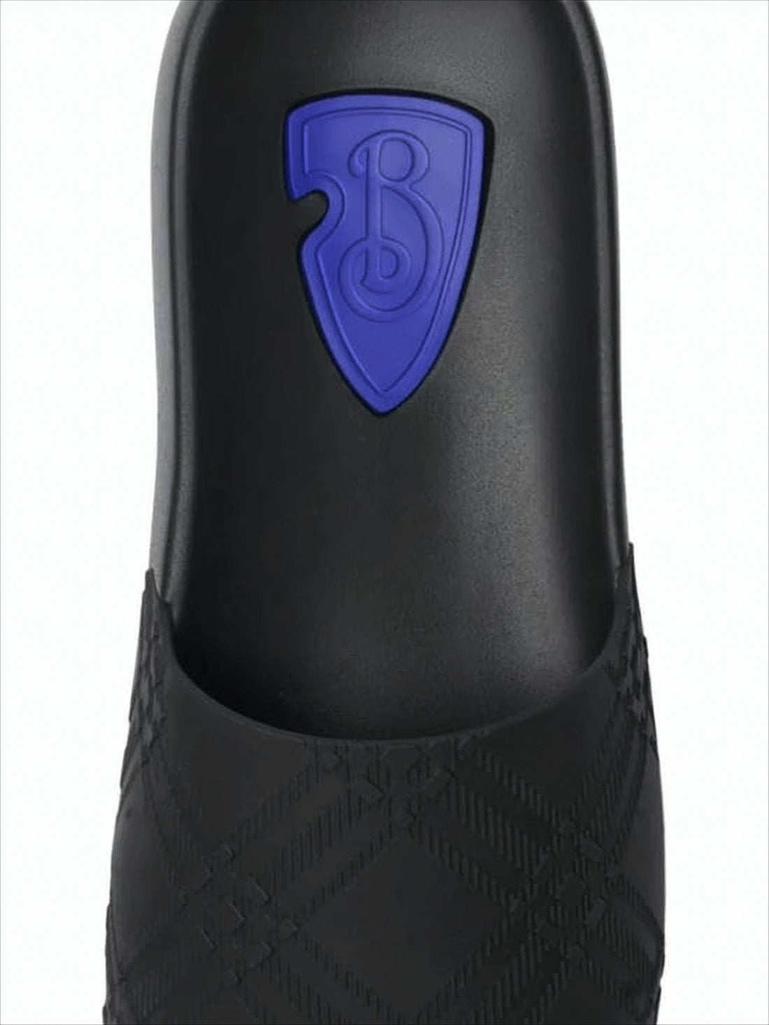 Textured Black Slide Sandals with Blue Emblem