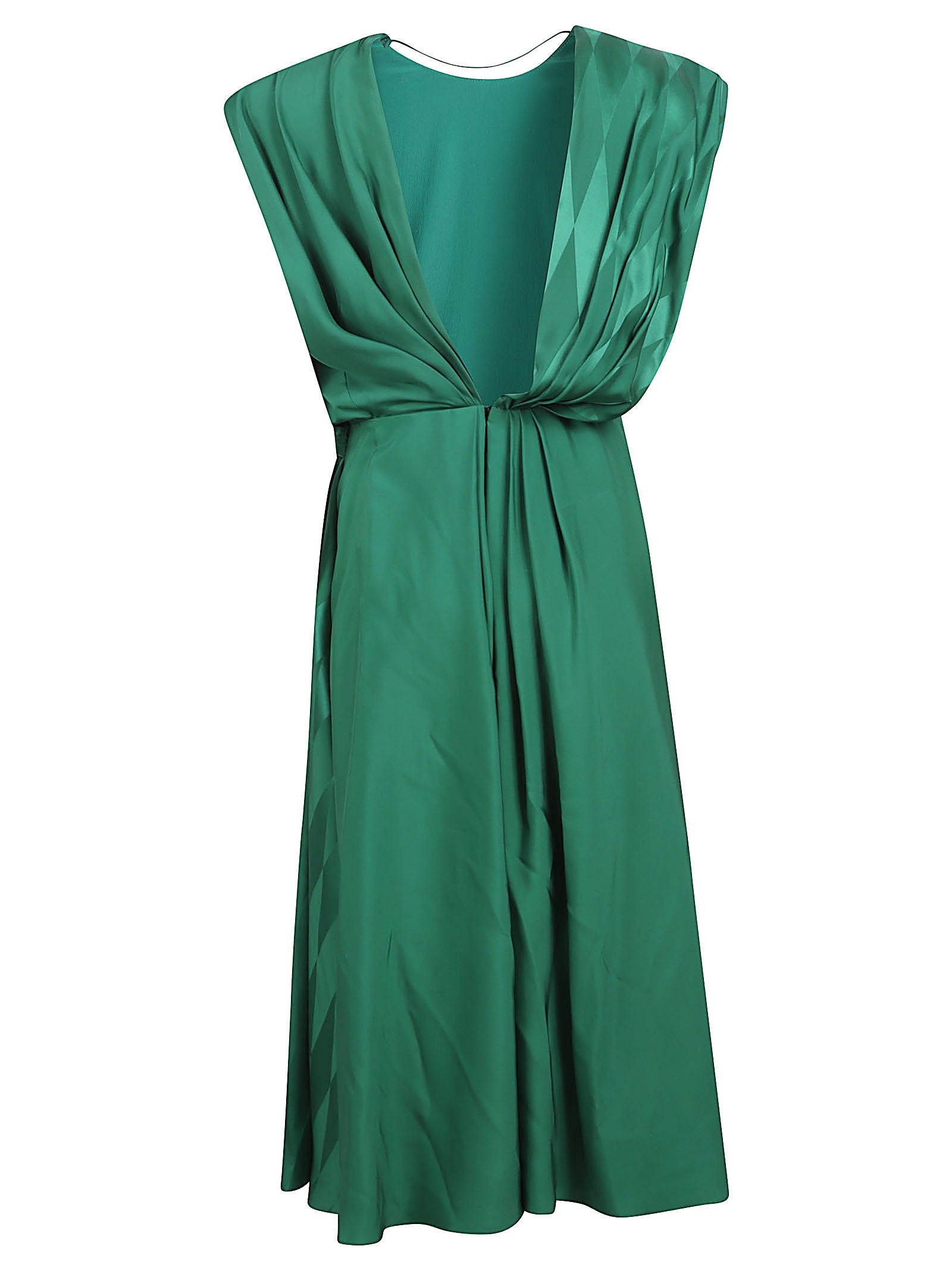 Asymmetrical Green Midi Dress with Draped Design