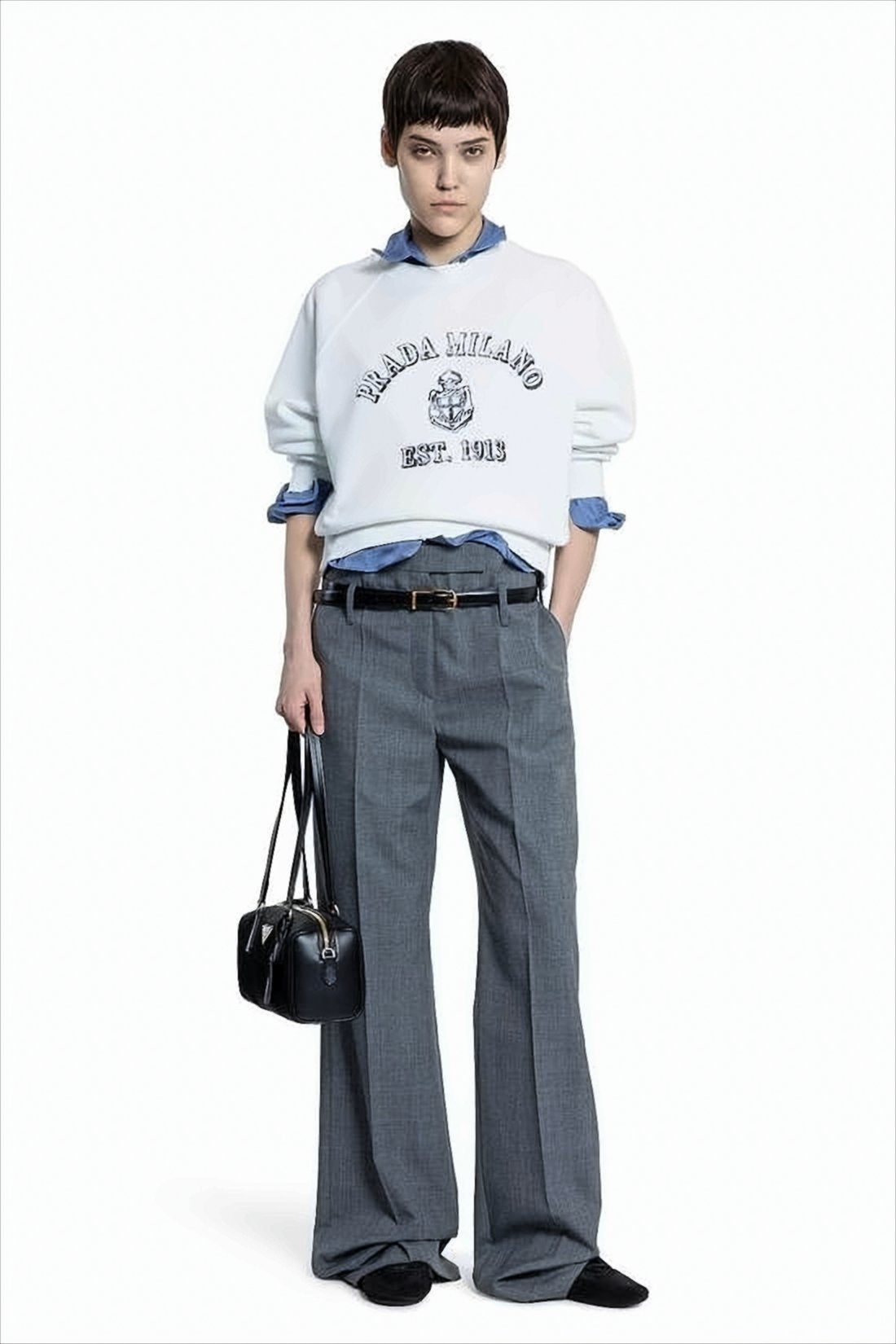 Long-Sleeve White Sweatshirt with Embroidered Logo