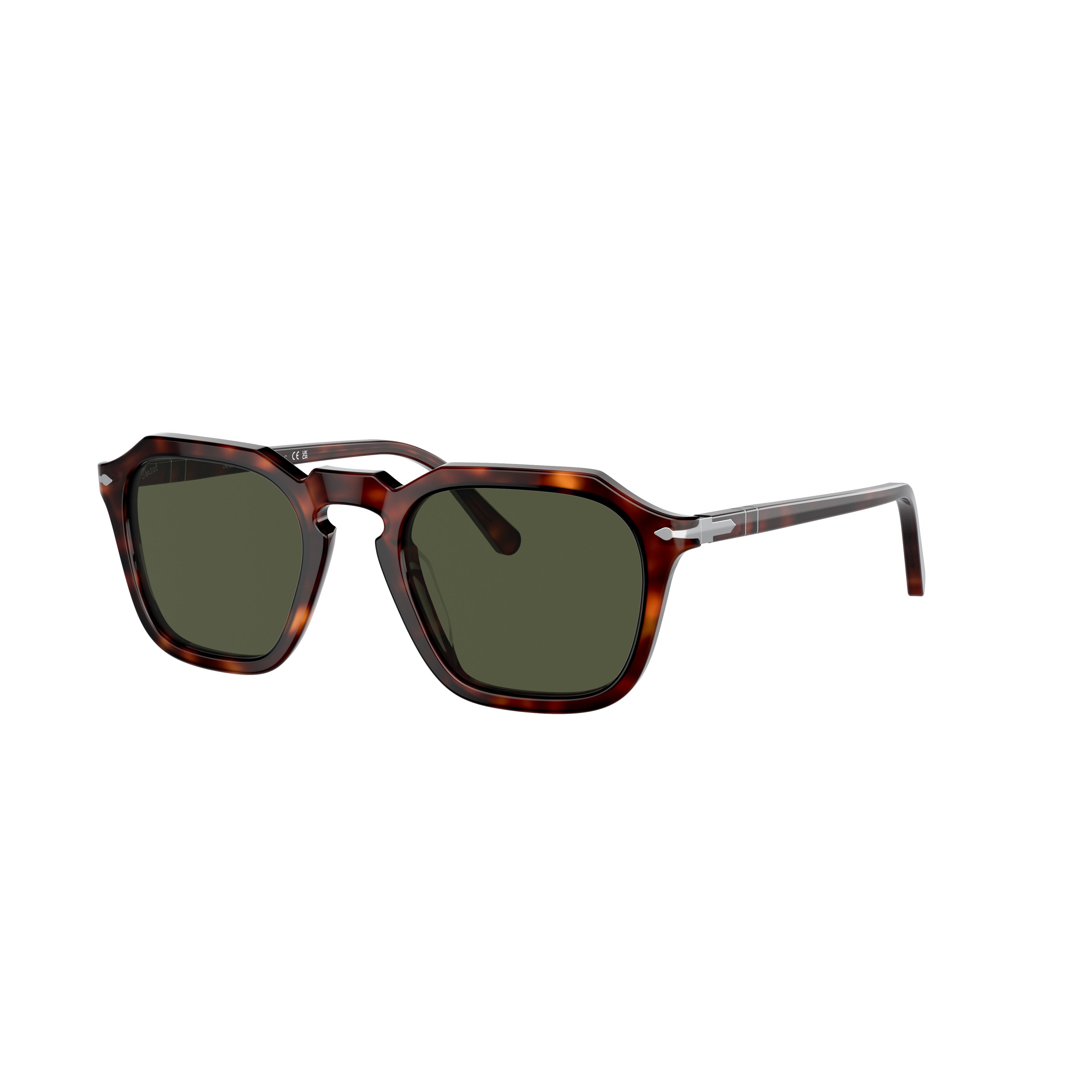 0po3292s Geometric Tortoiseshell Acetate Sunglasses with Dark Green Lenses