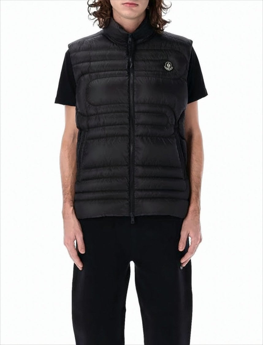 High-Collar Padded Vest with Quilted Design