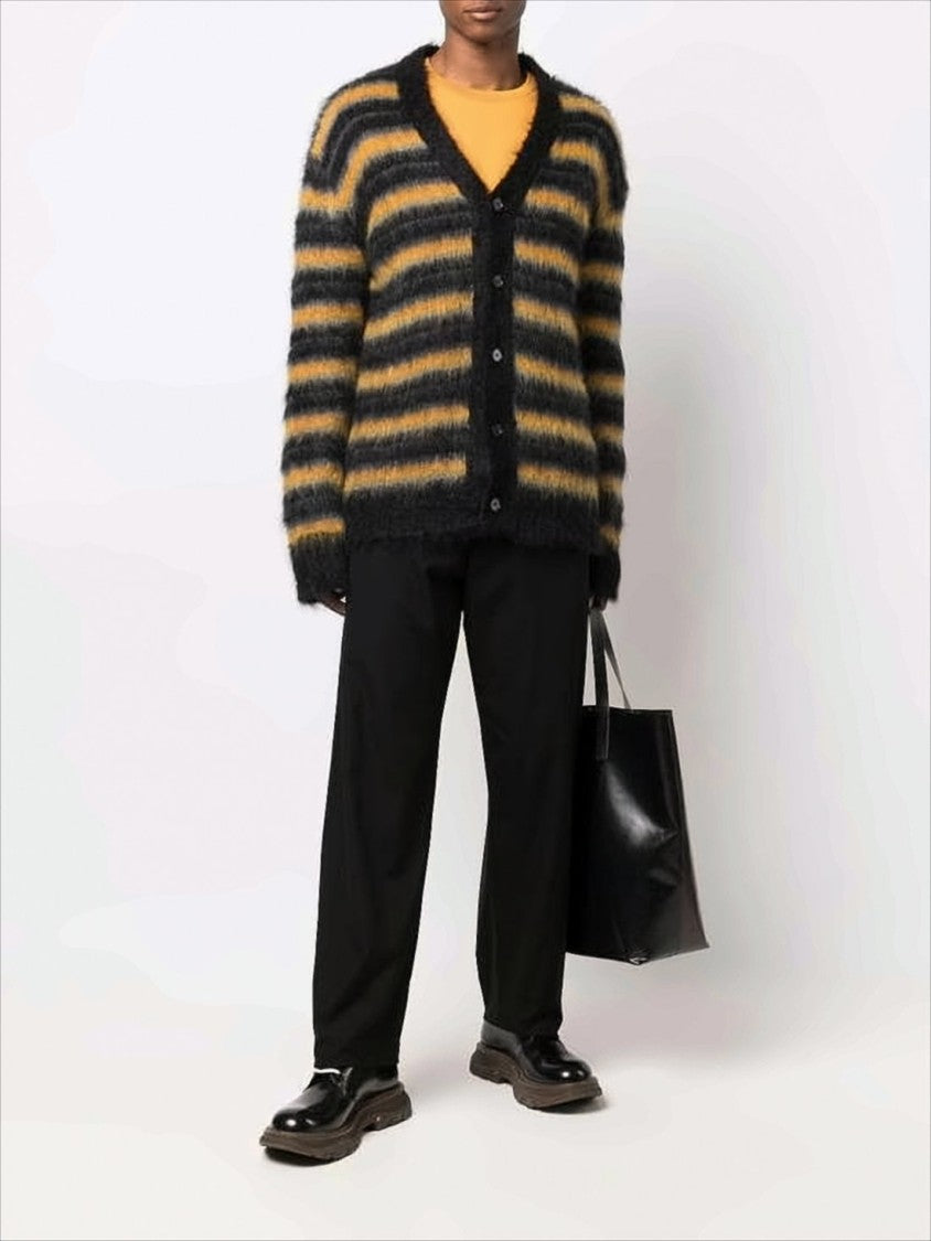 Horizontal Striped Fuzzy Mohair Cardigan