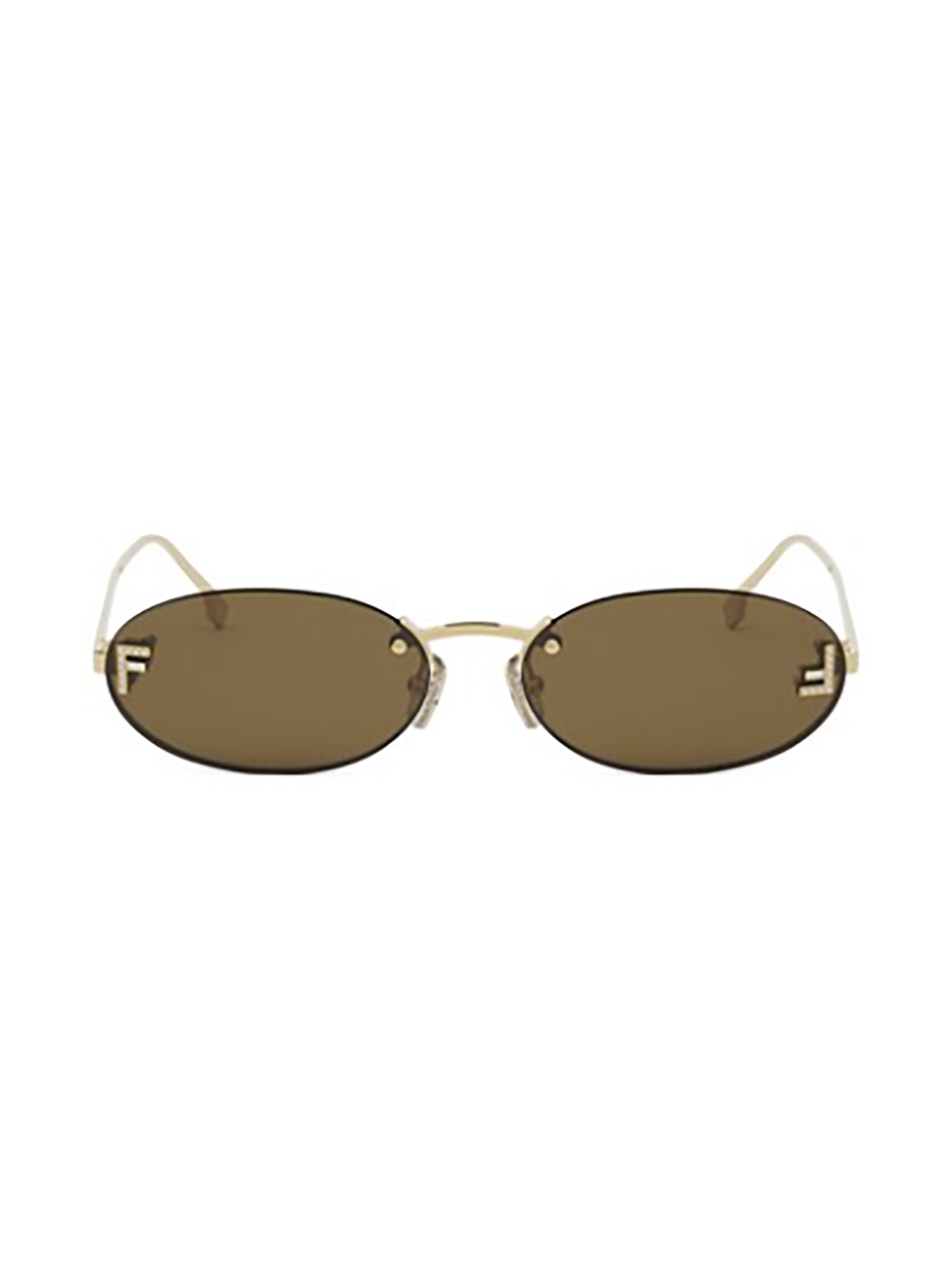 Polished Metallic Oval Frame Sunglasses with Brown Lenses
