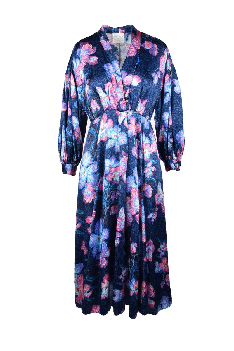 Long Silk Dress - Blue/Pink