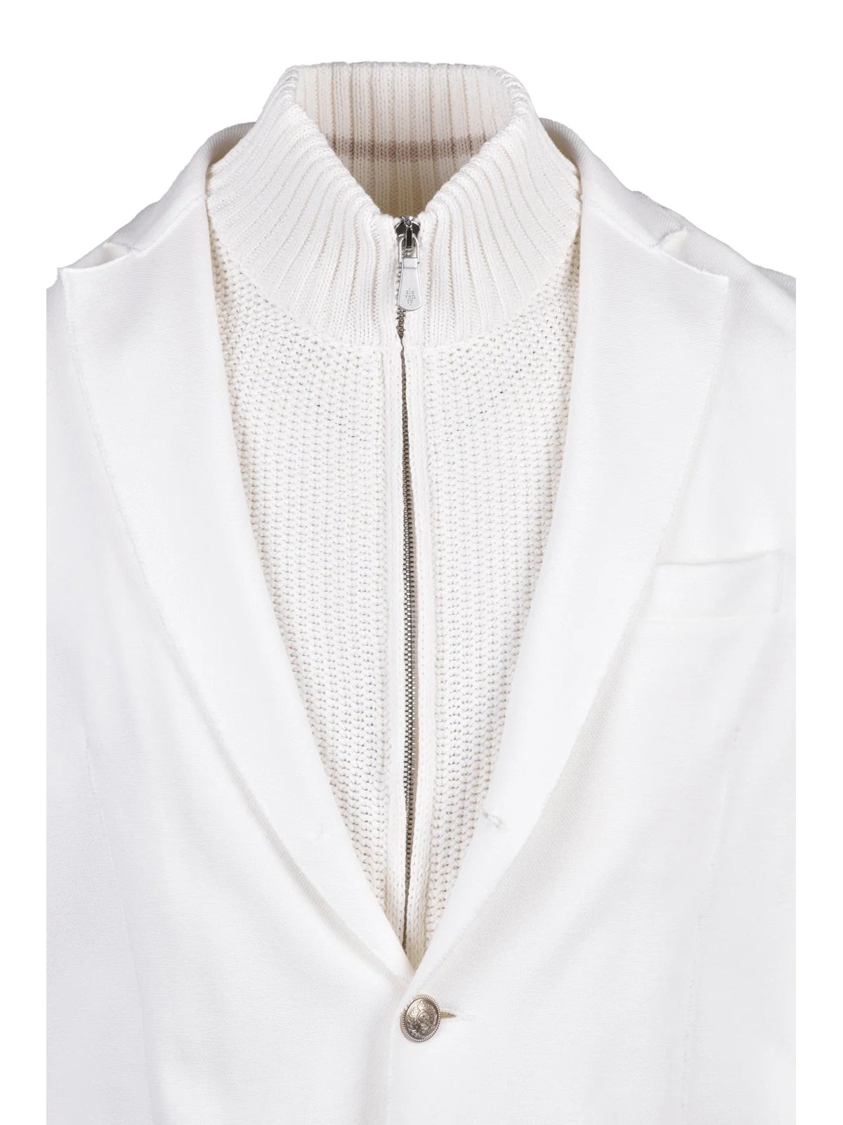 White Cotton Polyamide Elastane Blazer