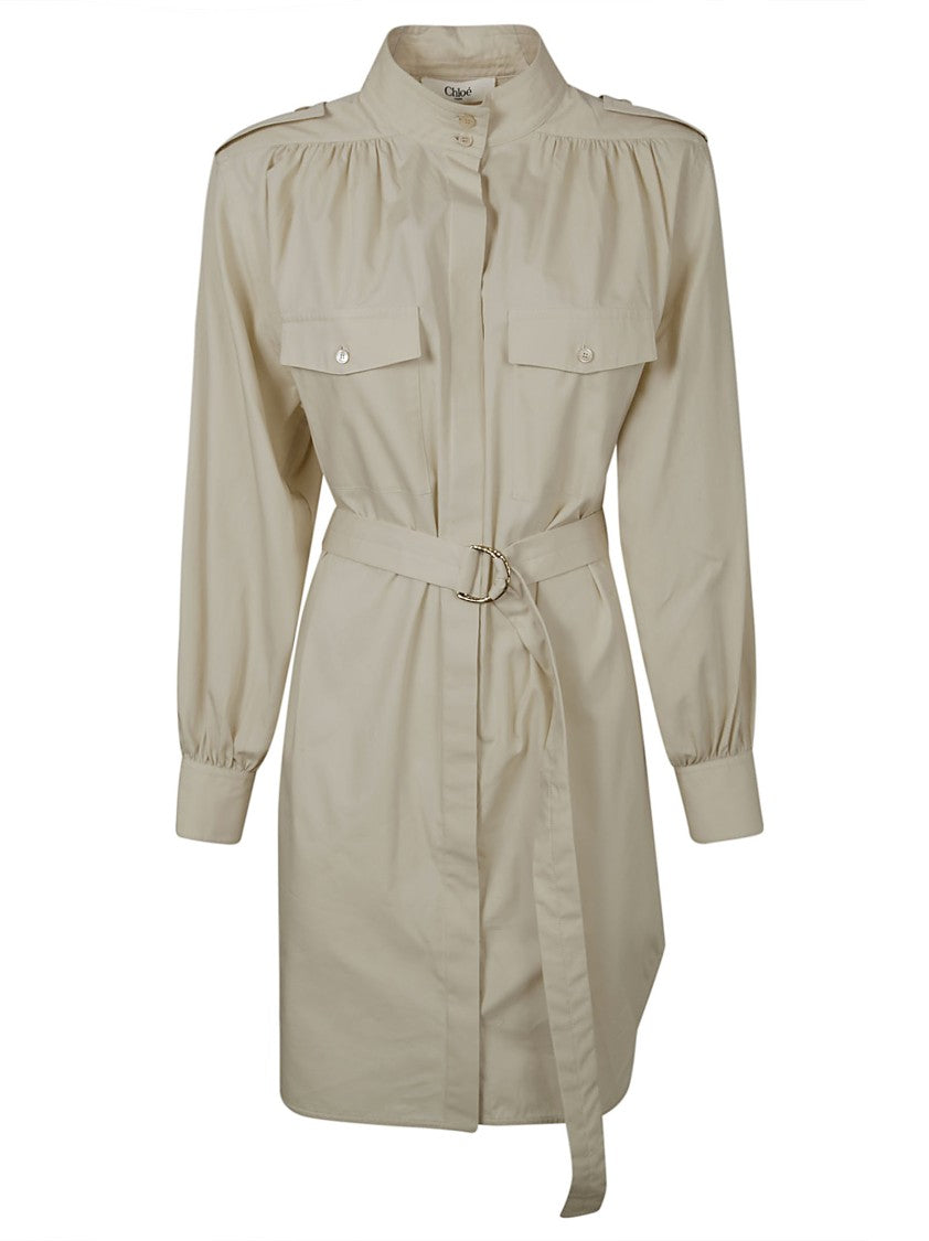 Tailored Button-Down Dress With Cinched Waist