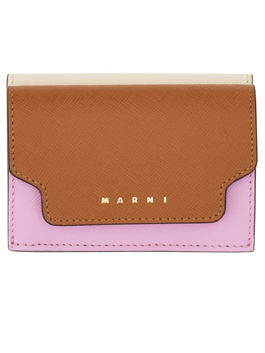 Color-Blocked Tri-Fold Wallet with Snap Closure