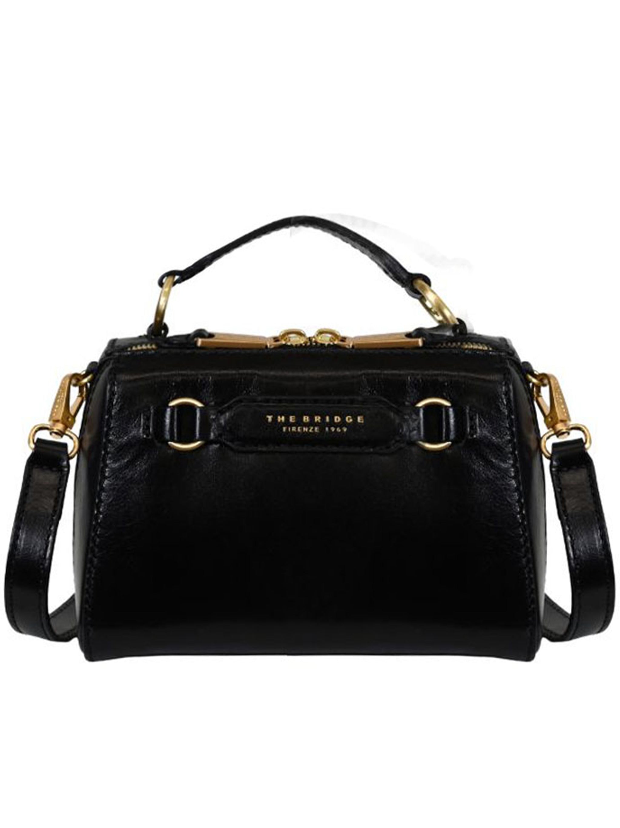 Black Top Handle Structured Leather Handbag