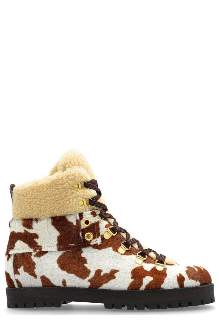 Calfskin And Wool Boots With Gold Eyelets