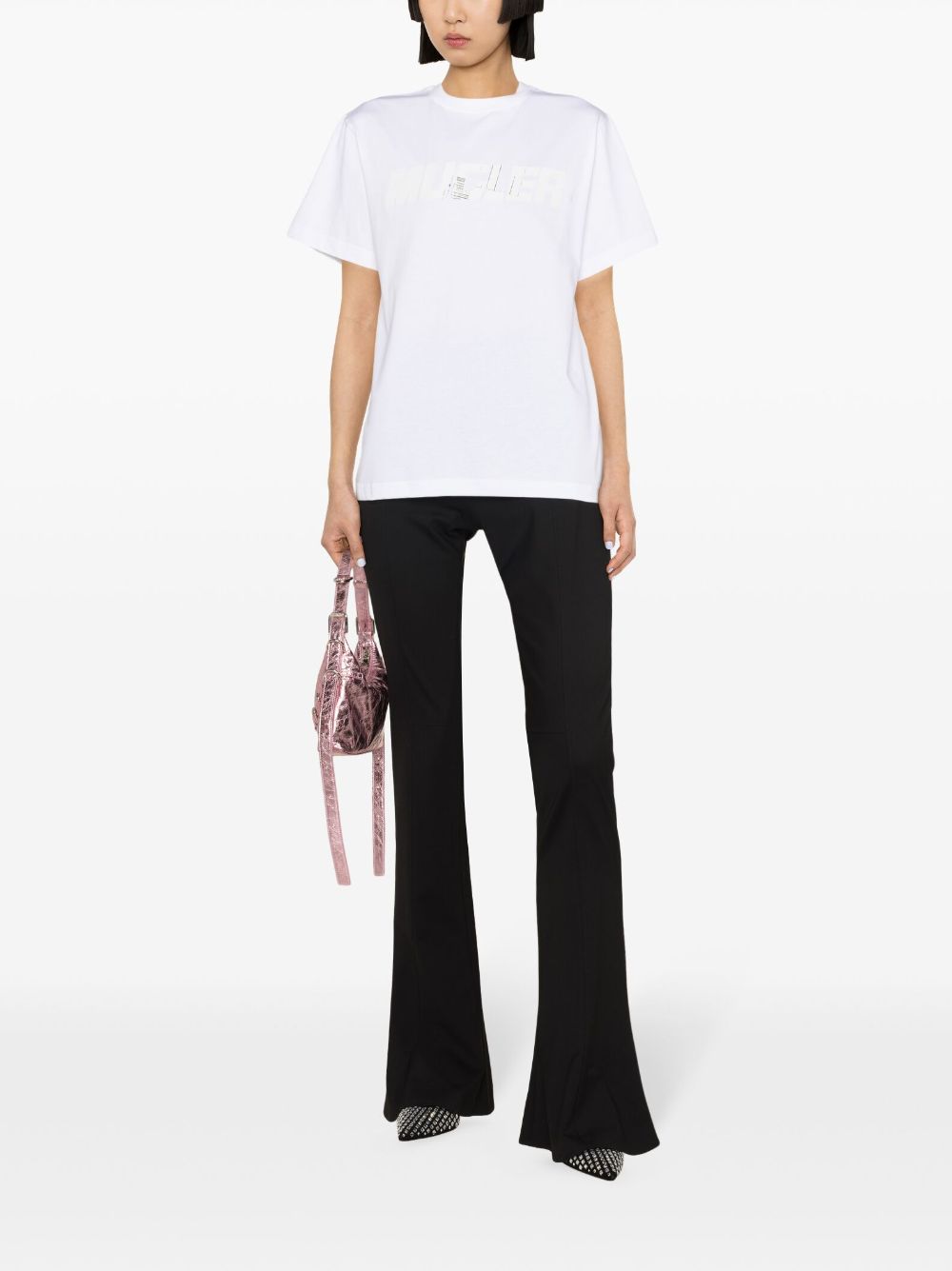 Textured Appliqué Logo White Cotton Jersey Top