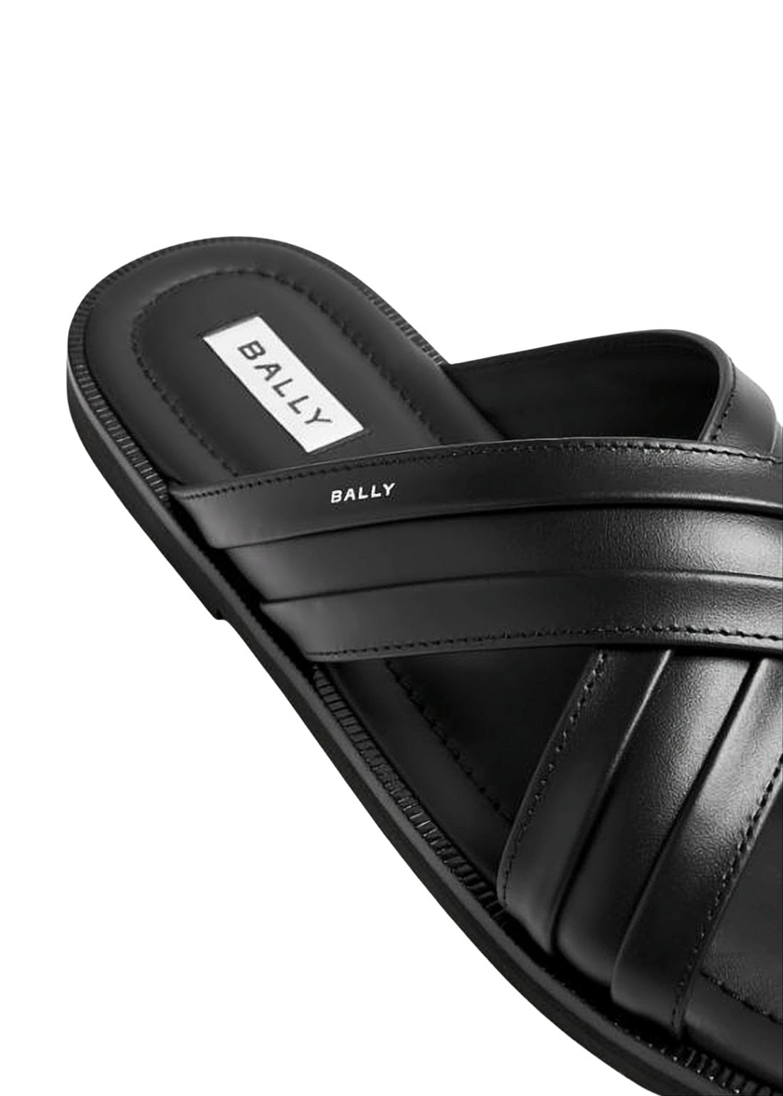Crisscross Strap Black Leather Slip-On Mules