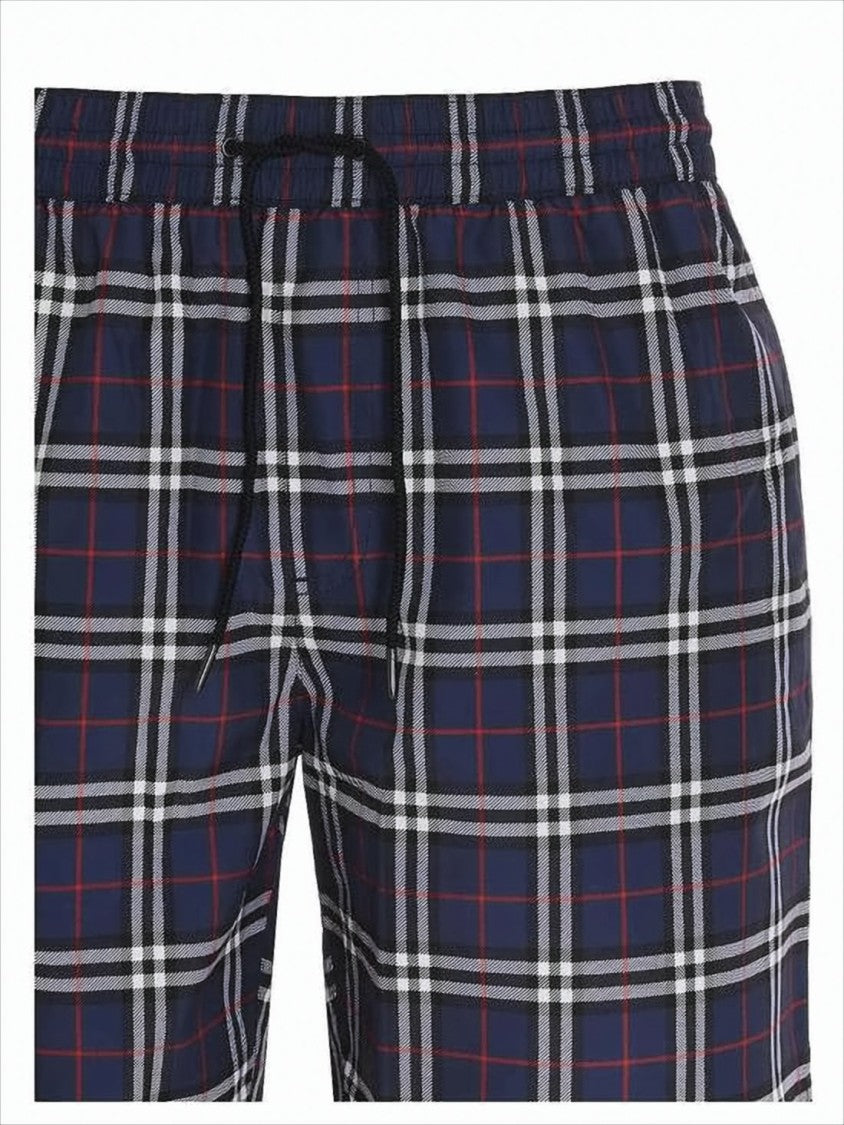 Plaid Swim Shorts with Elastic Waistband