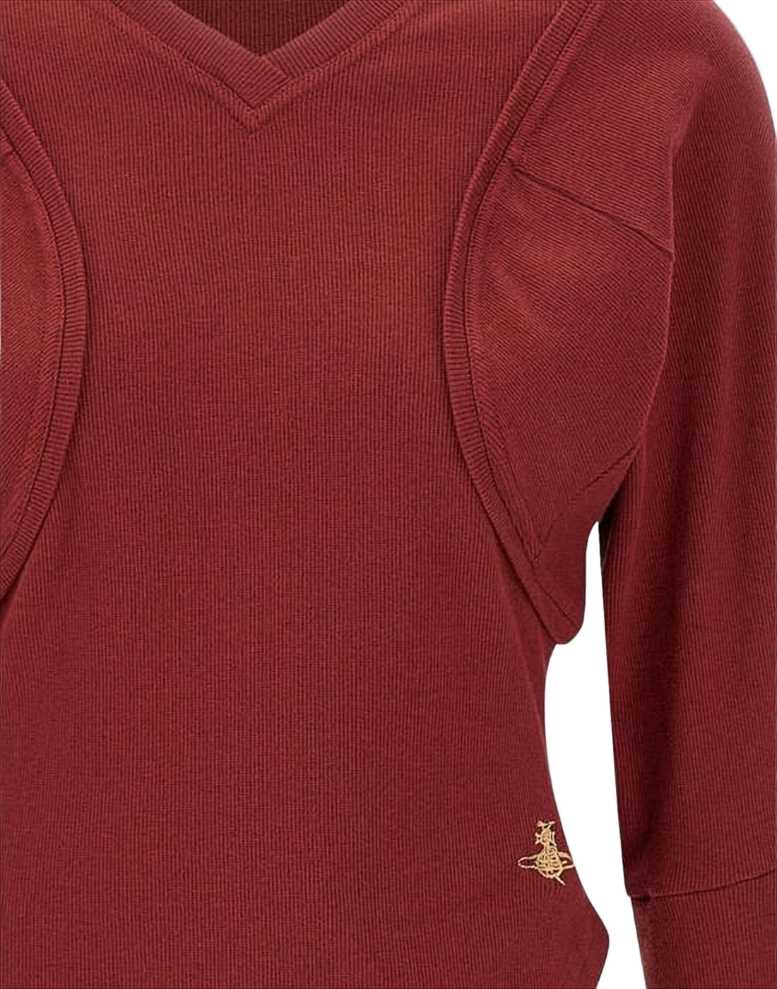 Fitted Ribbed Long-Sleeve Top with Structured Panels
