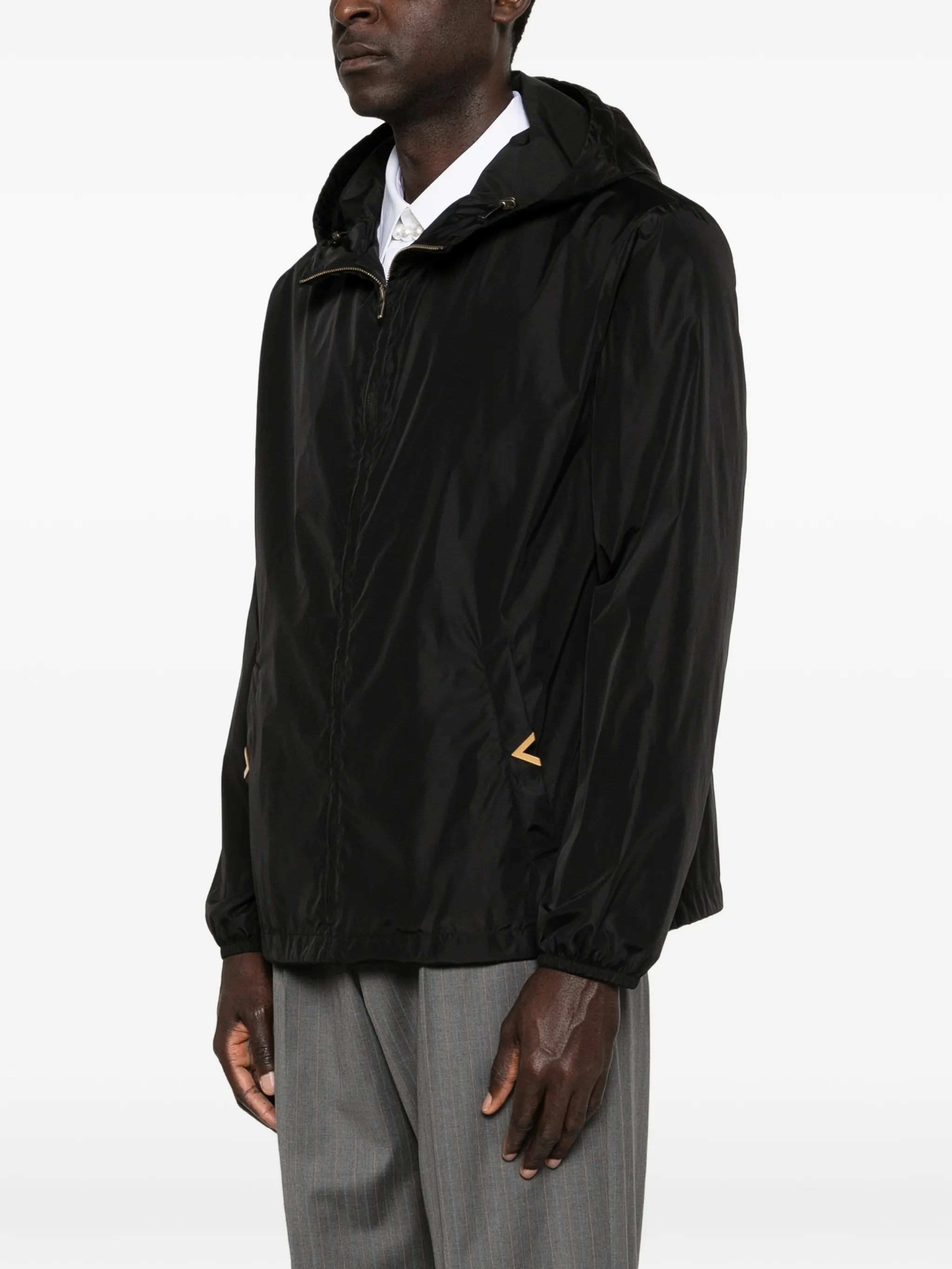 Black Vgold Nylon Hooded Jacket
