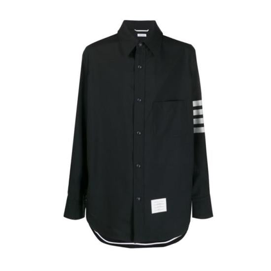Button-Up Shirt with Classic Collar and Unique Stripe Detail