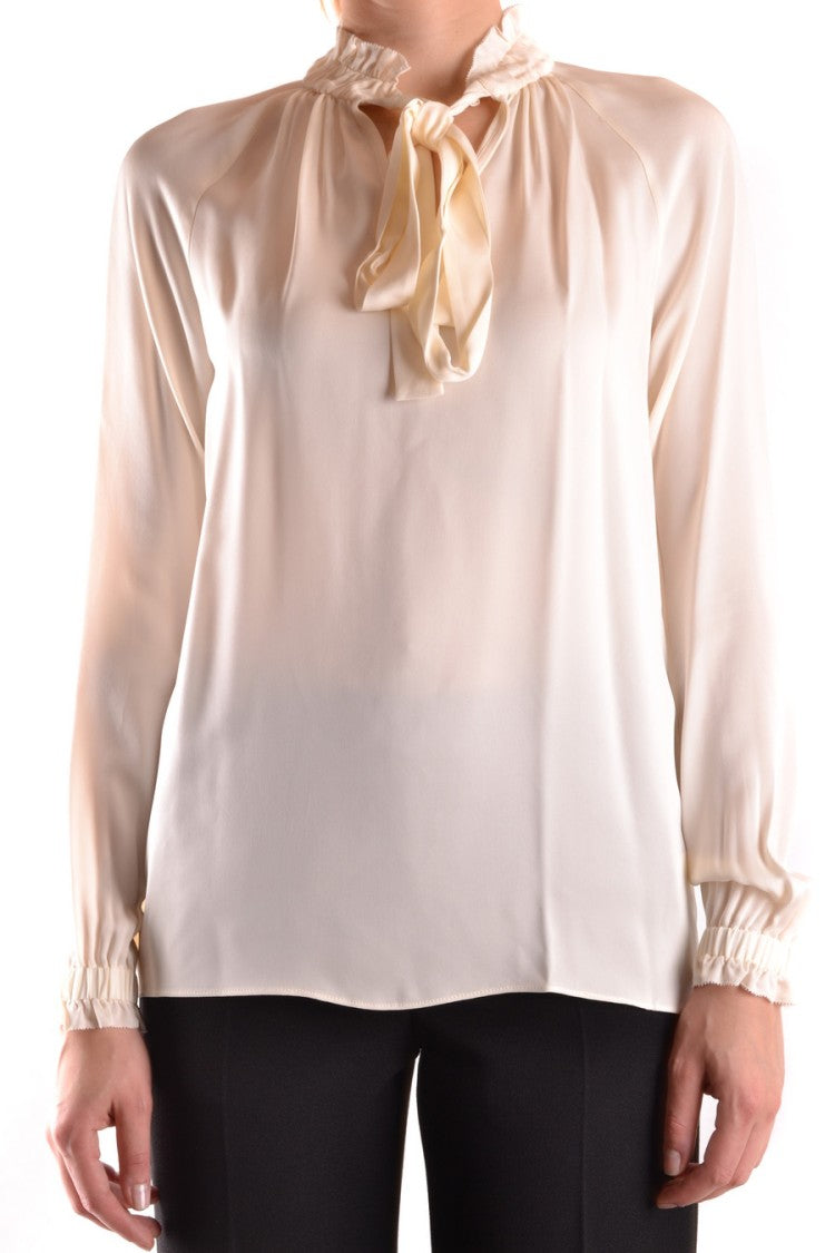 Flowing White Blouse With Ruffled Neckline