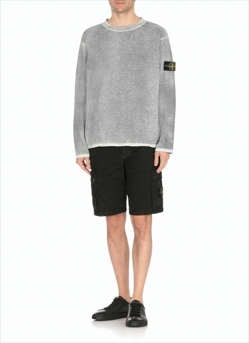 Washed Grey Sweater with Distinctive Embroidered Patch