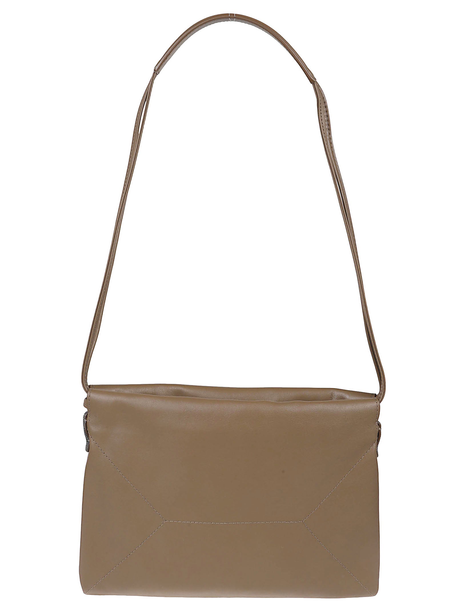 Rectangular Leather Bag With Drawstring Closure