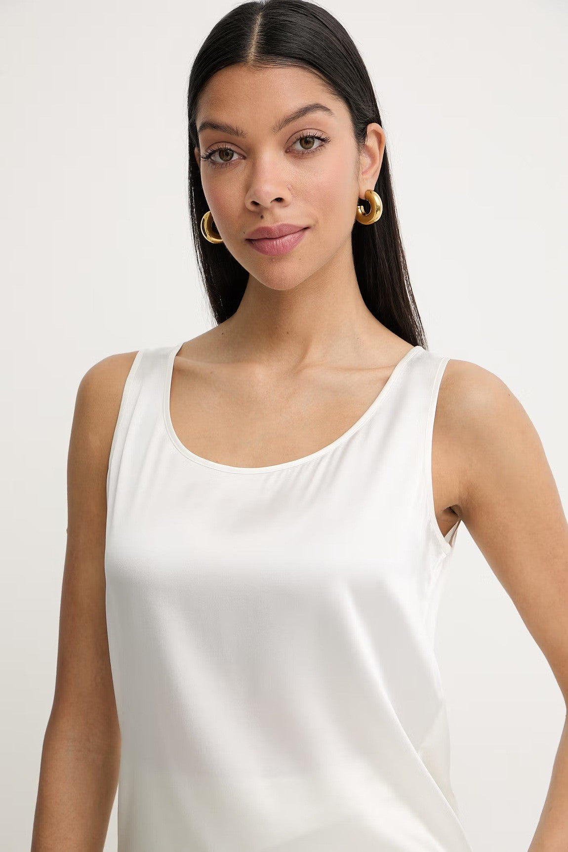 Silky White Sleeveless Top with Classic Scoop Neckline