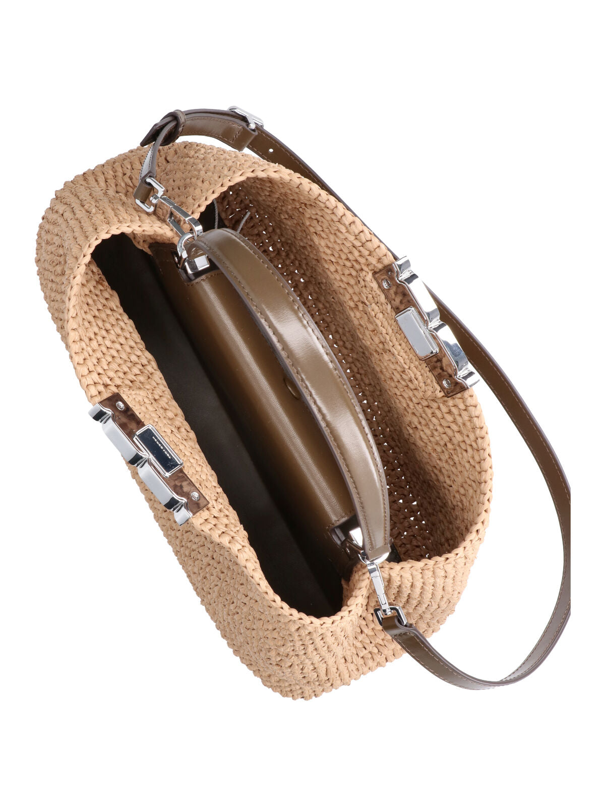 Beige Textured Trapezoidal Woven Bag