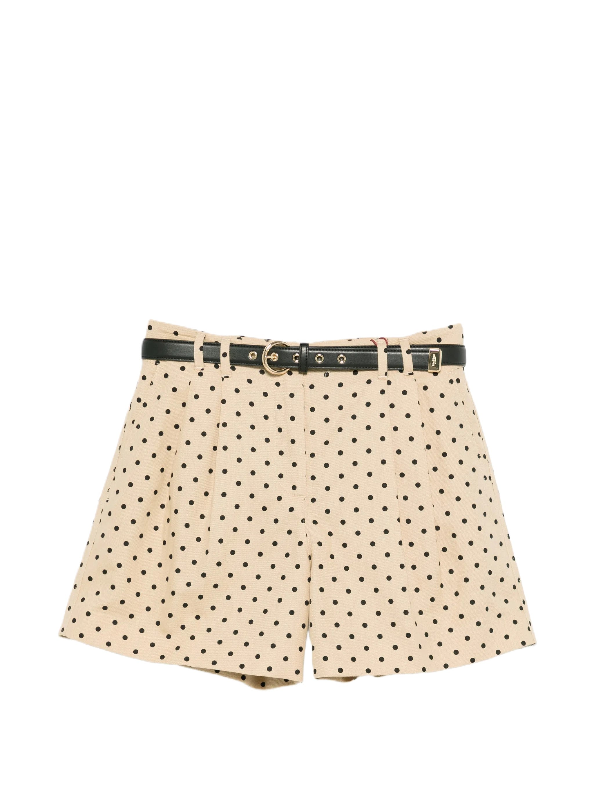 Tailored Beige Shorts with Black Polka Dot Design