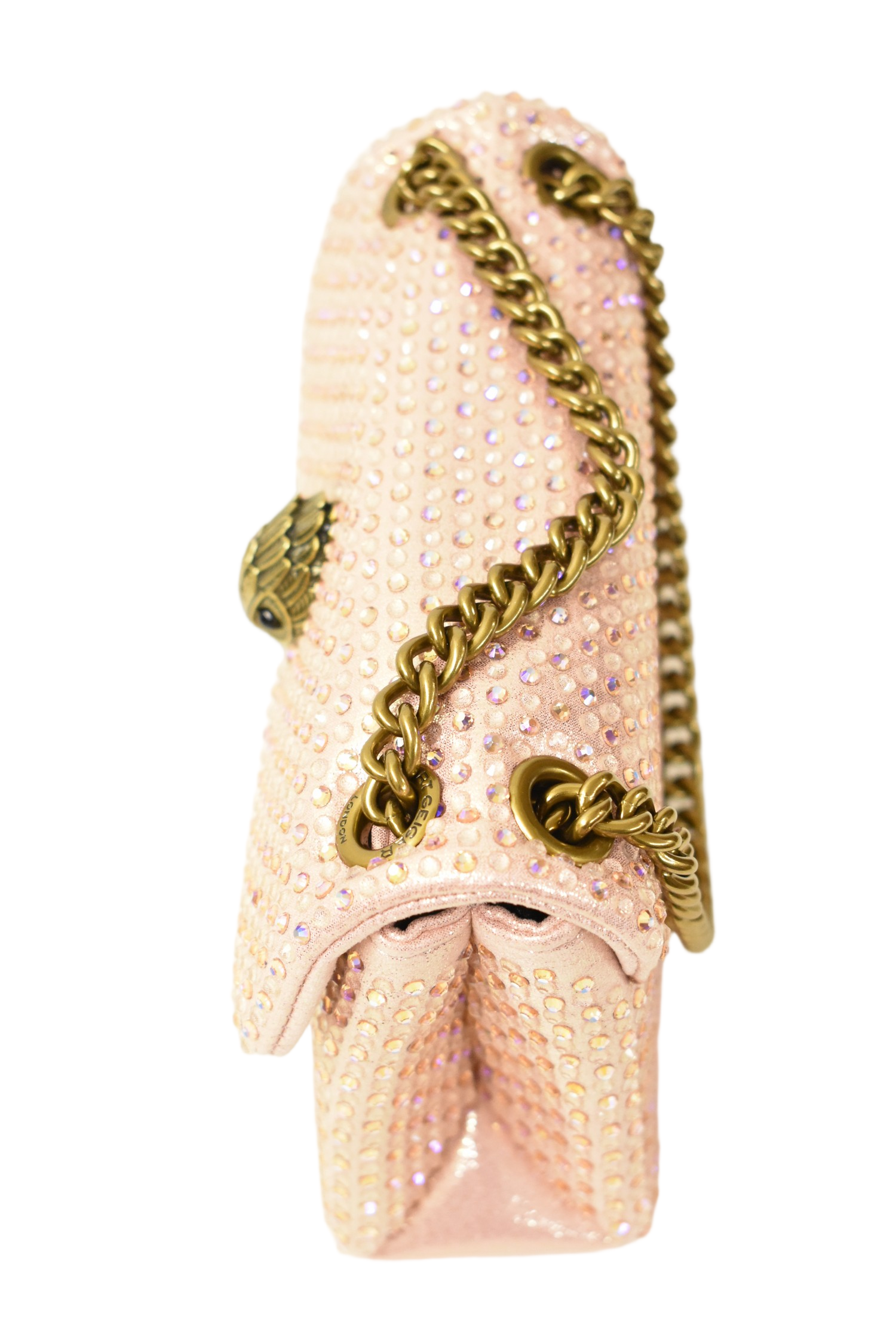 Rhinestone-Embellished Pale Pink Shoulder Bag With Gold Hardware