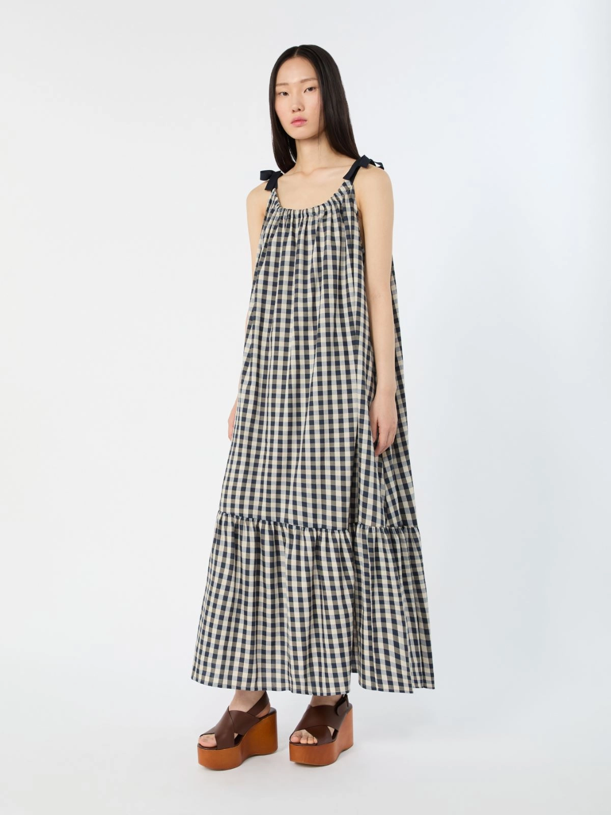 Gingham Check Maxi Dress with Ruffled Hem