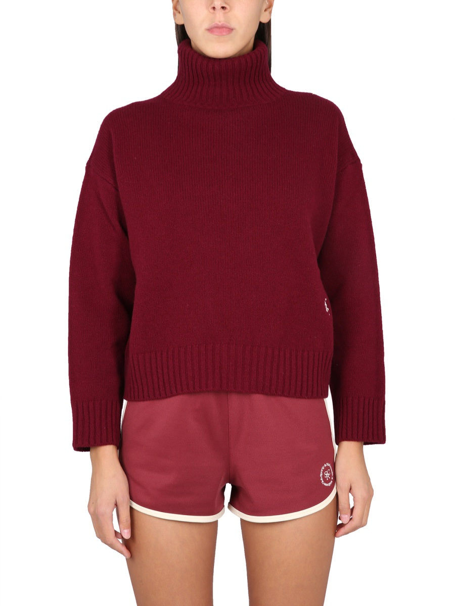 Cropped Turtleneck Sweater With Ribbed Texture