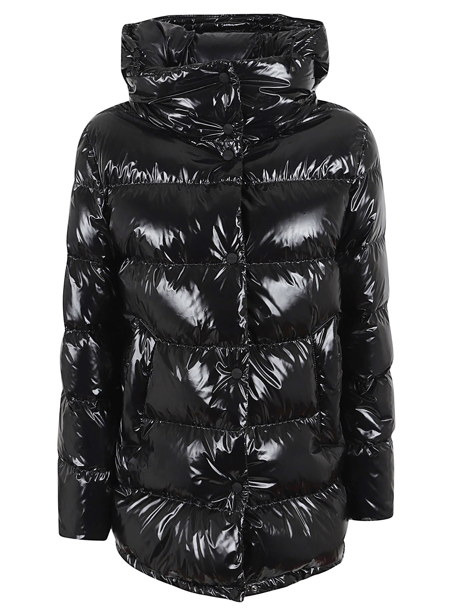 Glossy Quilted Down Jacket with High Collar