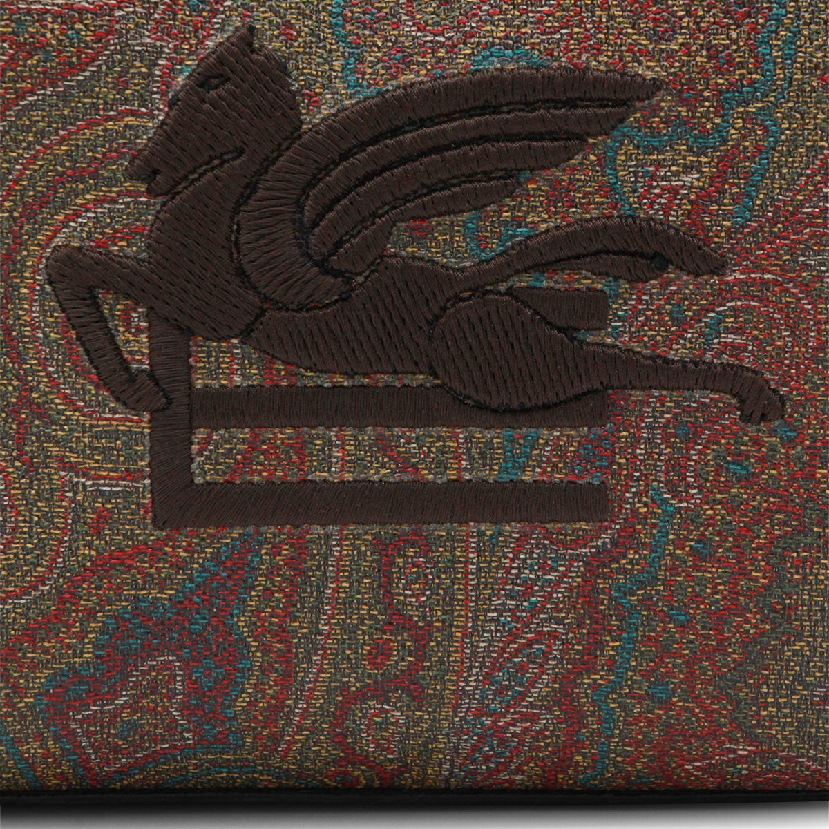 Paisley-Patterned Brown Cotton Pouch with Embroidered Logo
