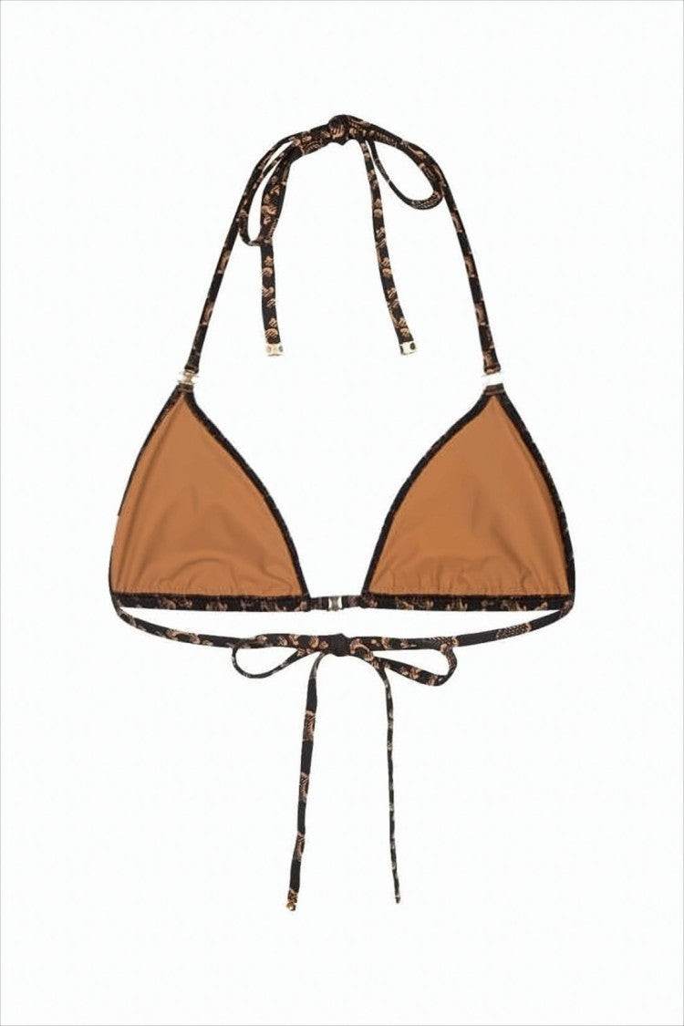 Triangle Bikini Top with Intricate Pattern and Tying Straps