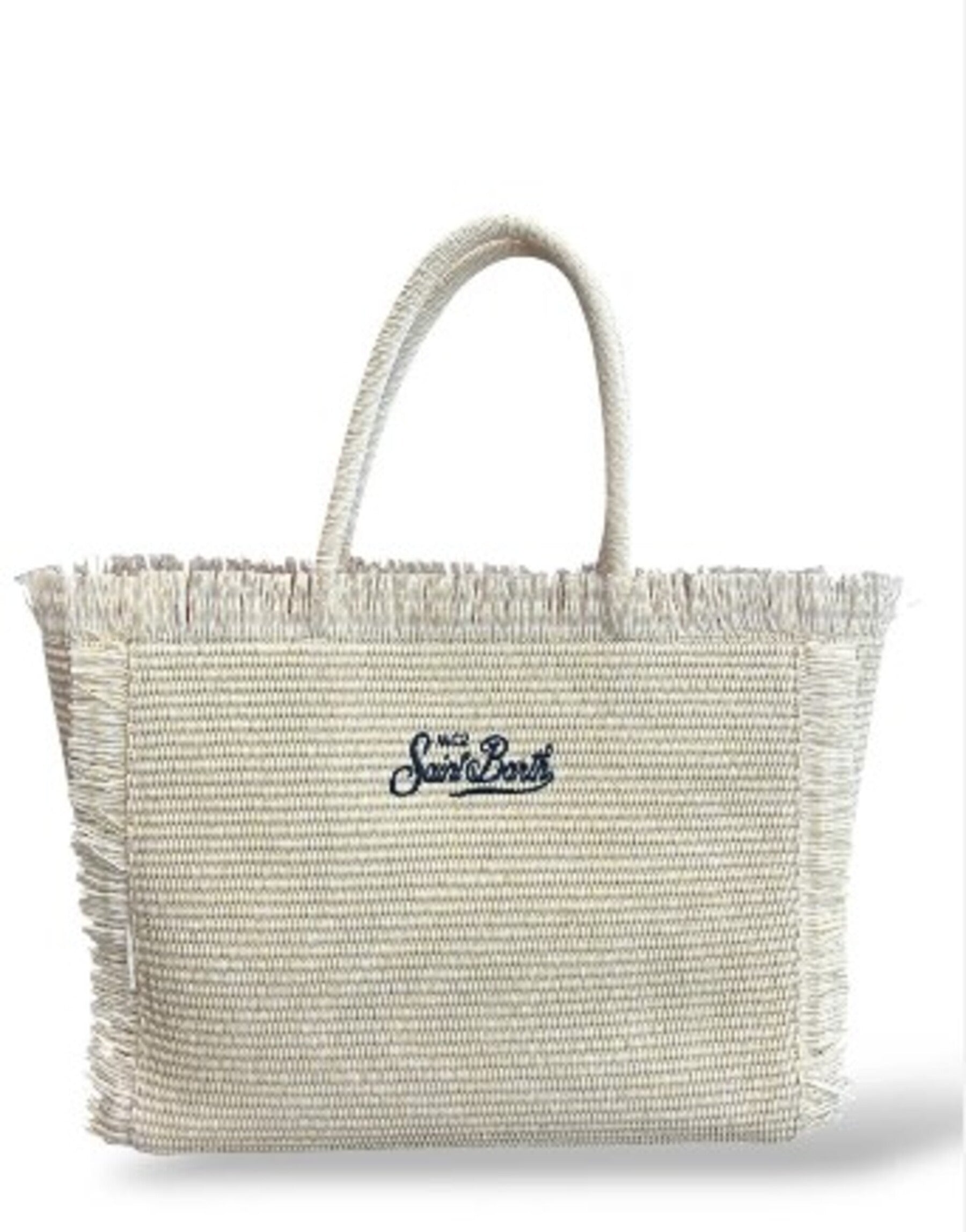 Rectangular Woven Tote Bag with Fringed Edges