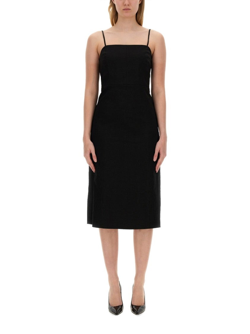 Fitted Black Midi Dress With Spaghetti Straps
