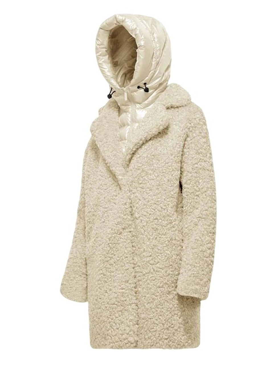 Women's Beige Teddy-Effect Coat With Padded Hood