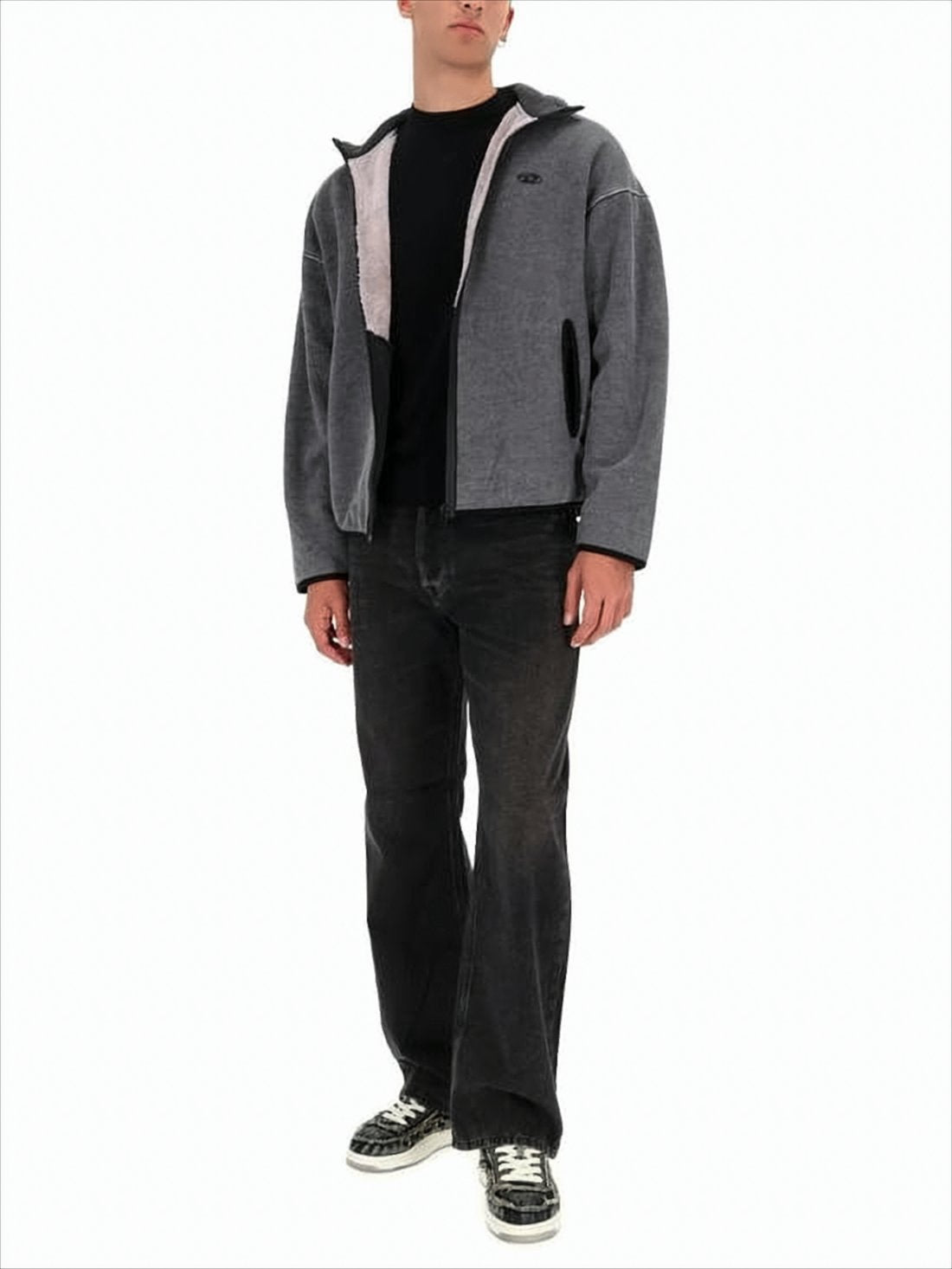 Boxy Grey Jacket with Textured Patch