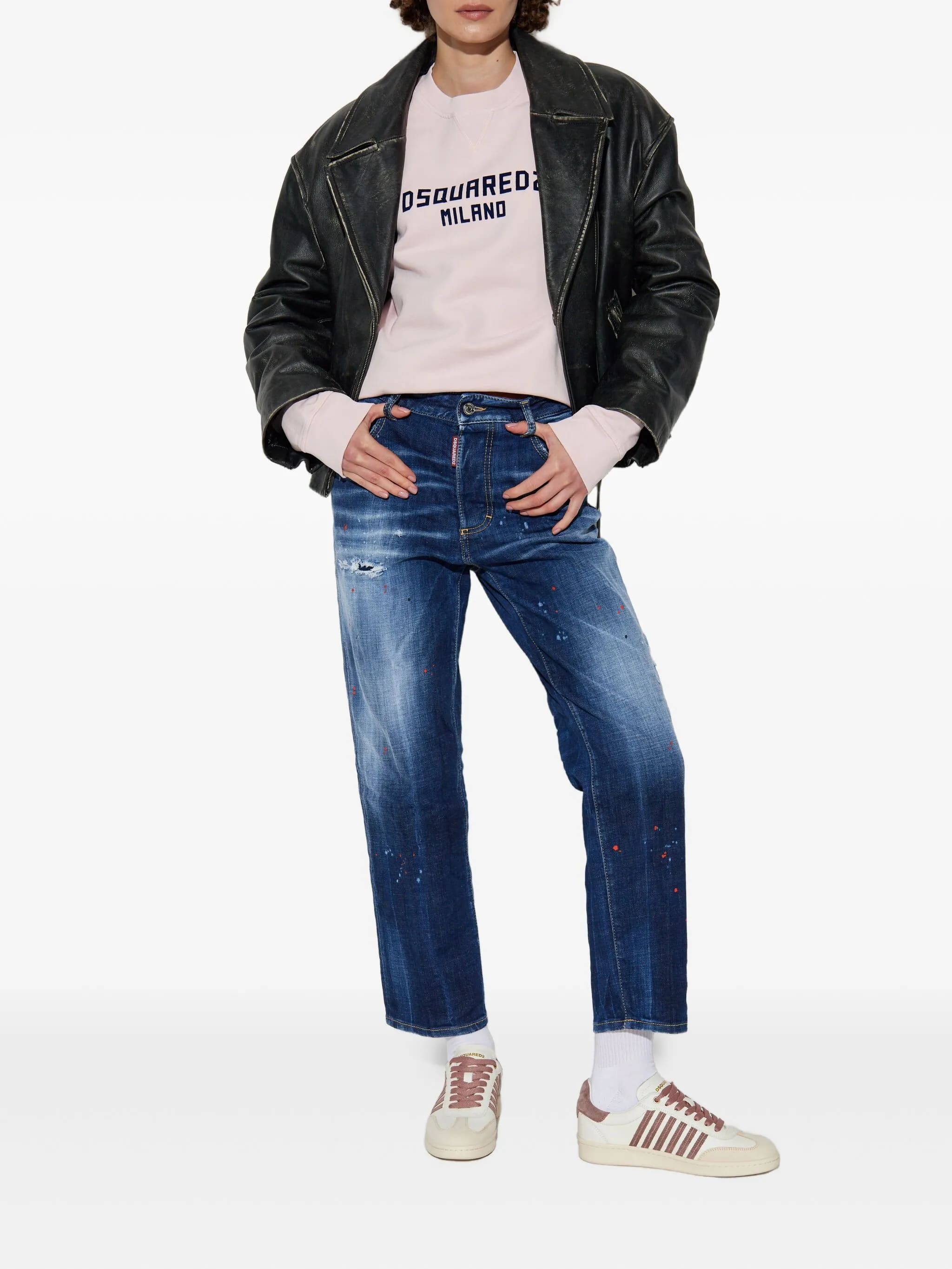Boston Mid-Rise Blue Splatter Denim Jeans