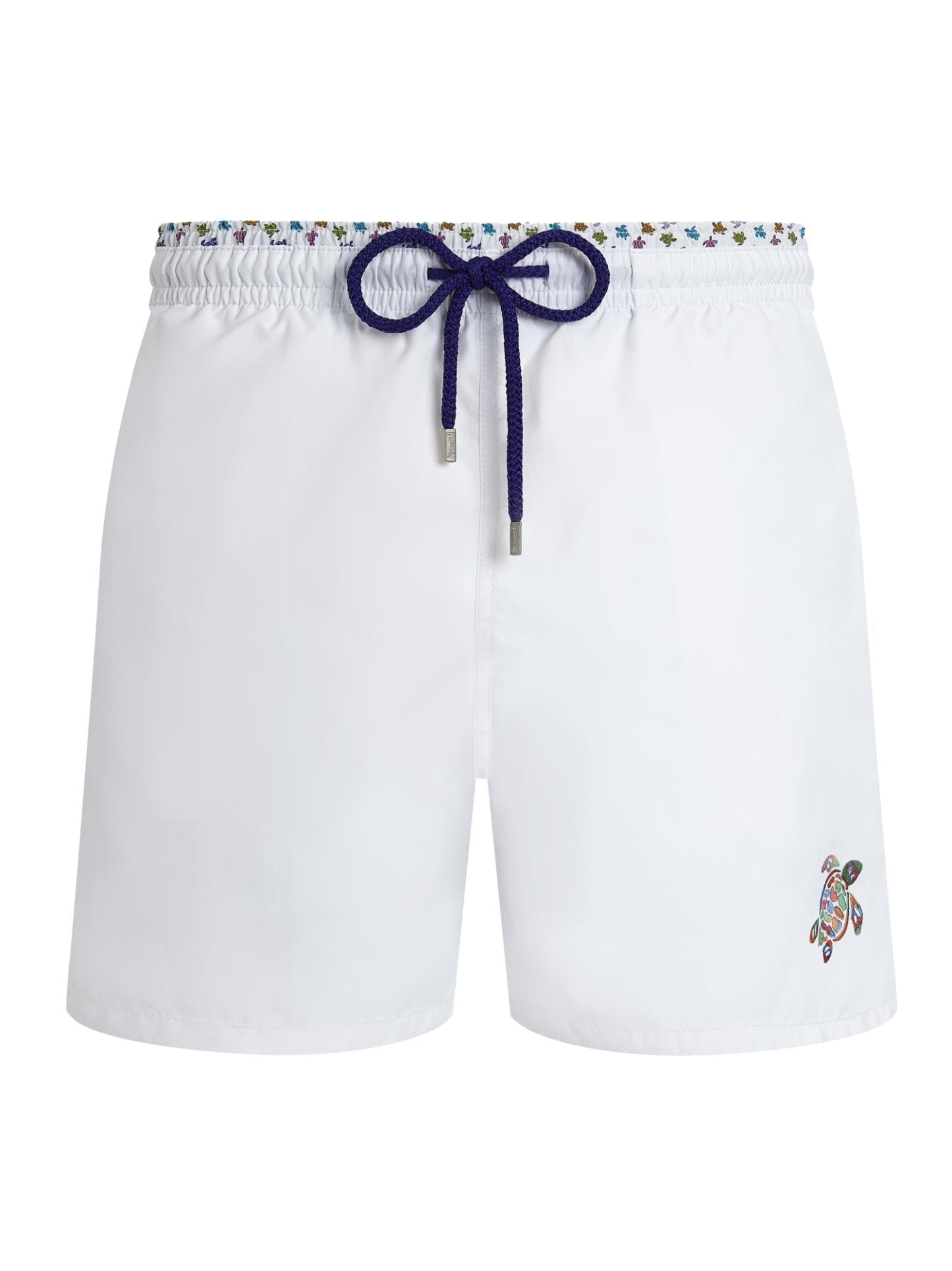 Swim Shorts with Multicolor Turtle Embroidery