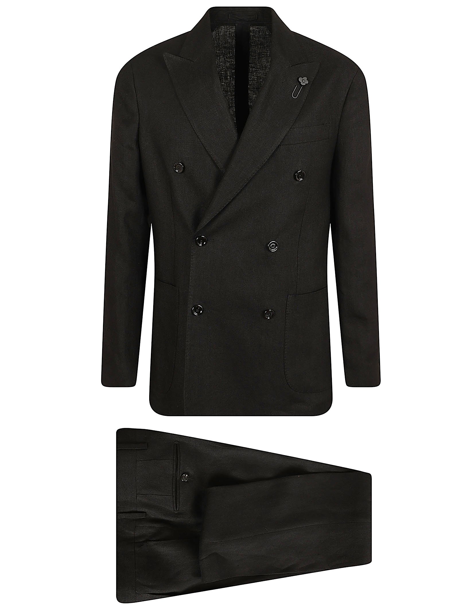 Double-Breasted Black Linen Suit
