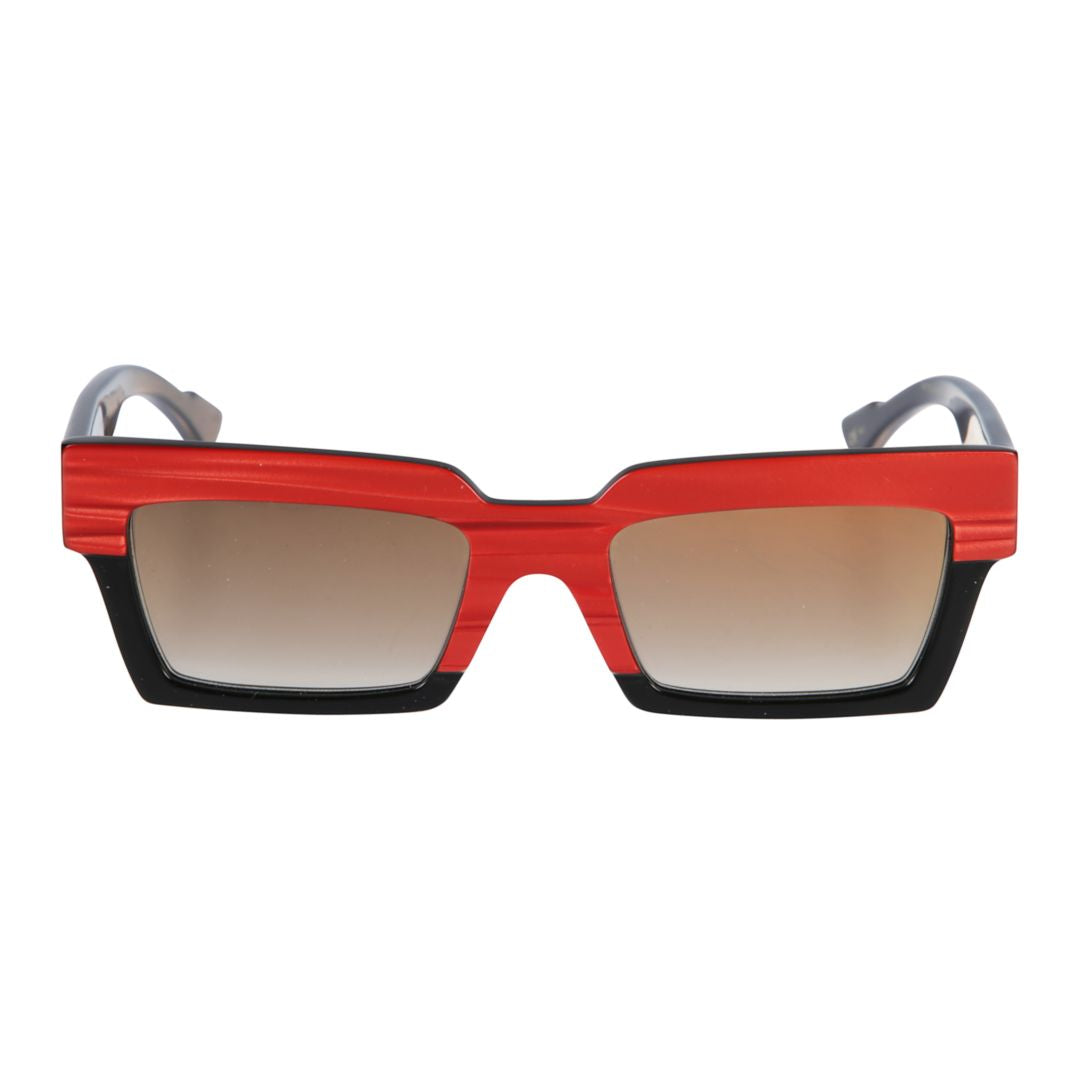 Smart Rectangular Sunglasses with Bold Red and Black Frame
