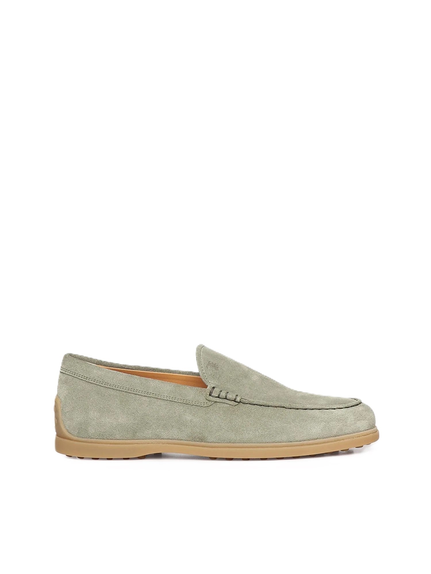 Suede Loafers with Subtle Stitching in Muted Sage Green